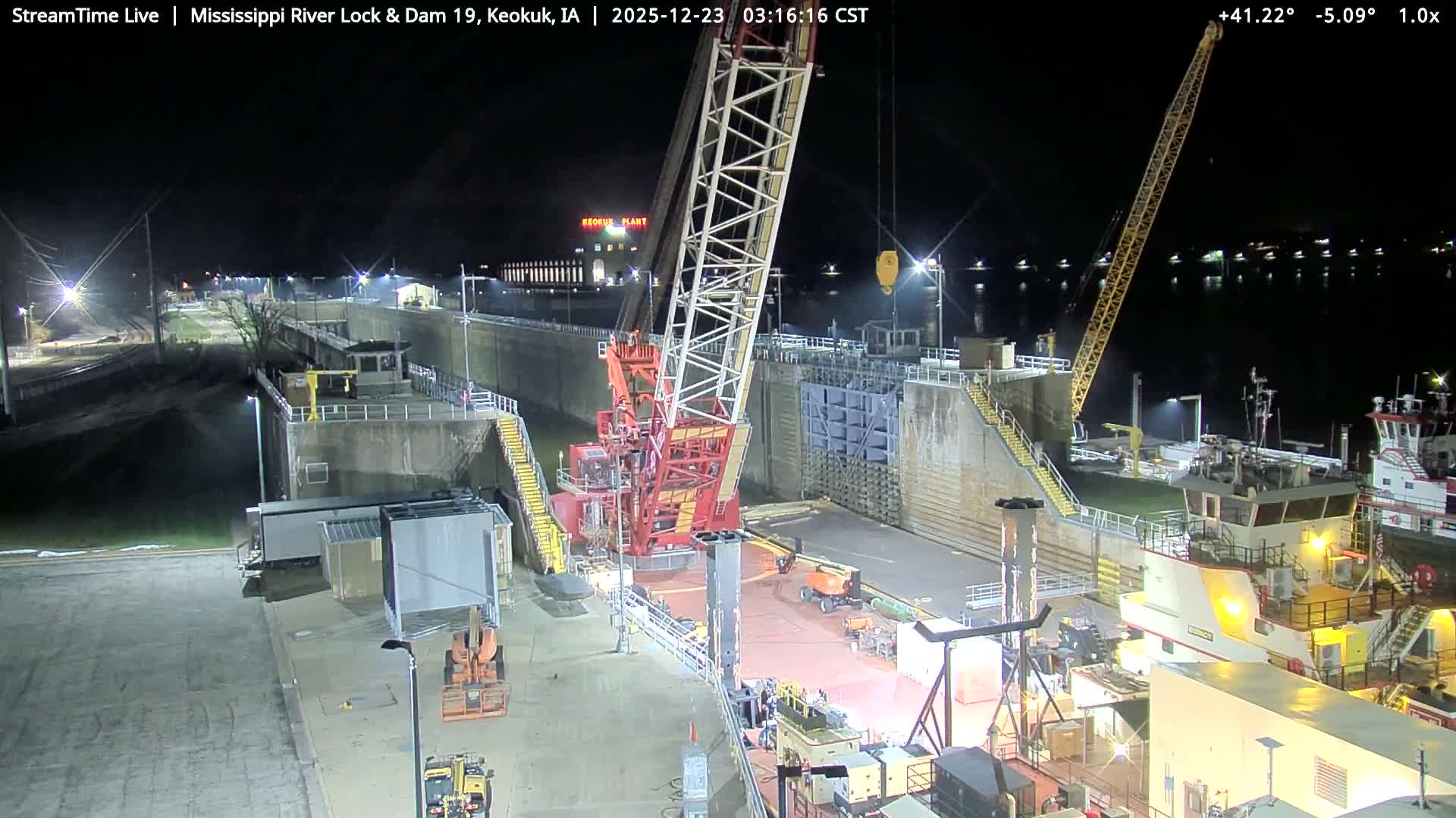 Keokuk Mississippi River Lock 19 Dam & Keokuk Power Plant Live Cam - Keokuk, Lee, Iowa, USA