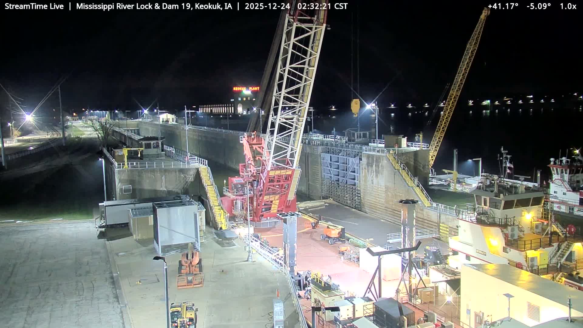 Keokuk Mississippi River Lock 19 Dam & Keokuk Power Plant Live Cam - Keokuk, Lee, Iowa, USA
