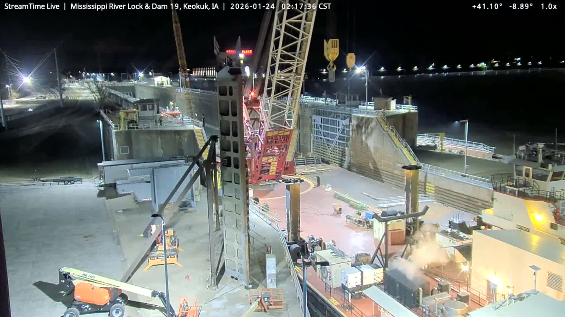 Keokuk Mississippi River Lock 19 Dam & Keokuk Power Plant Live Cam - Keokuk, Lee, Iowa, USA