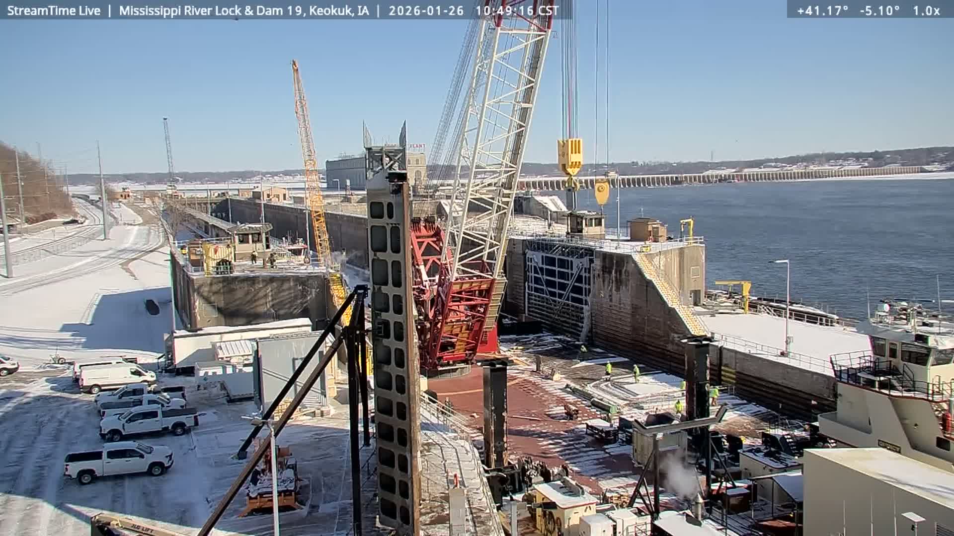 Keokuk Mississippi River Lock 19 Dam & Keokuk Power Plant Live Cam - Keokuk, Lee, Iowa, USA