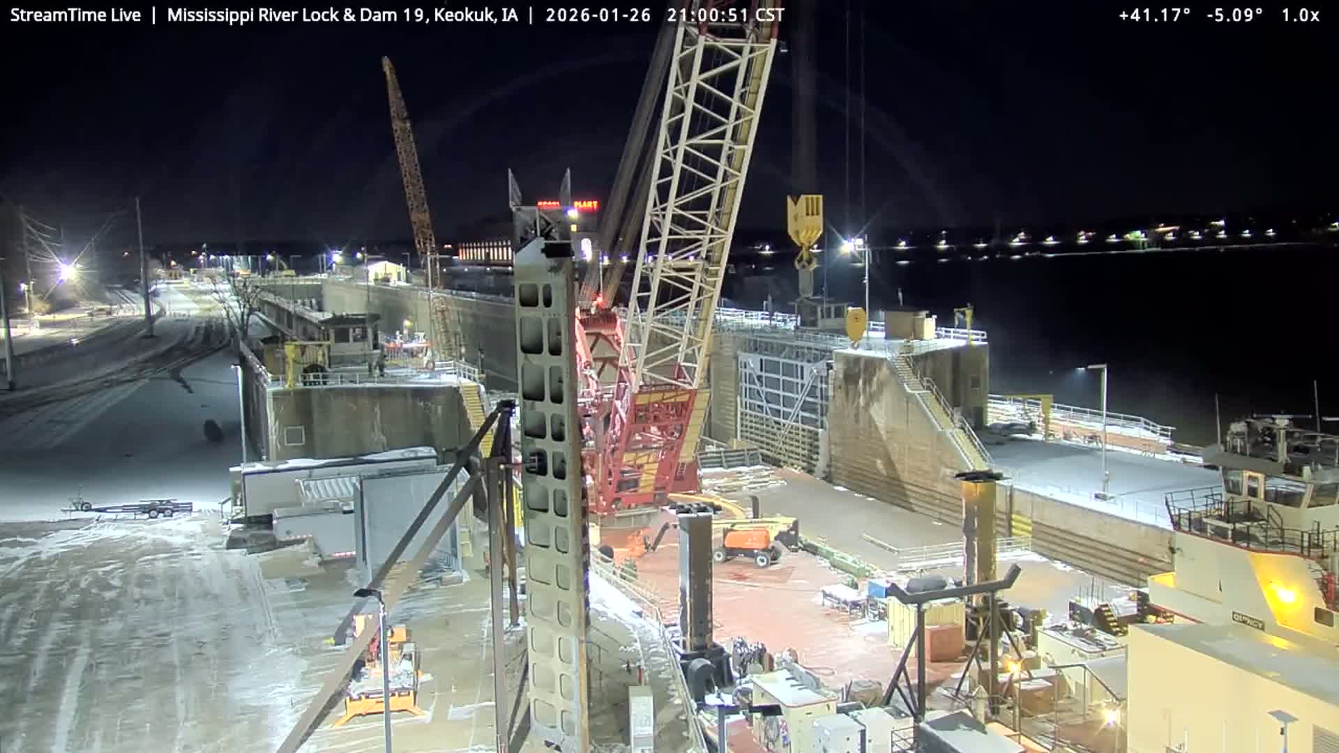 Keokuk Mississippi River Lock 19 Dam & Keokuk Power Plant Live Cam - Keokuk, Lee, Iowa, USA
