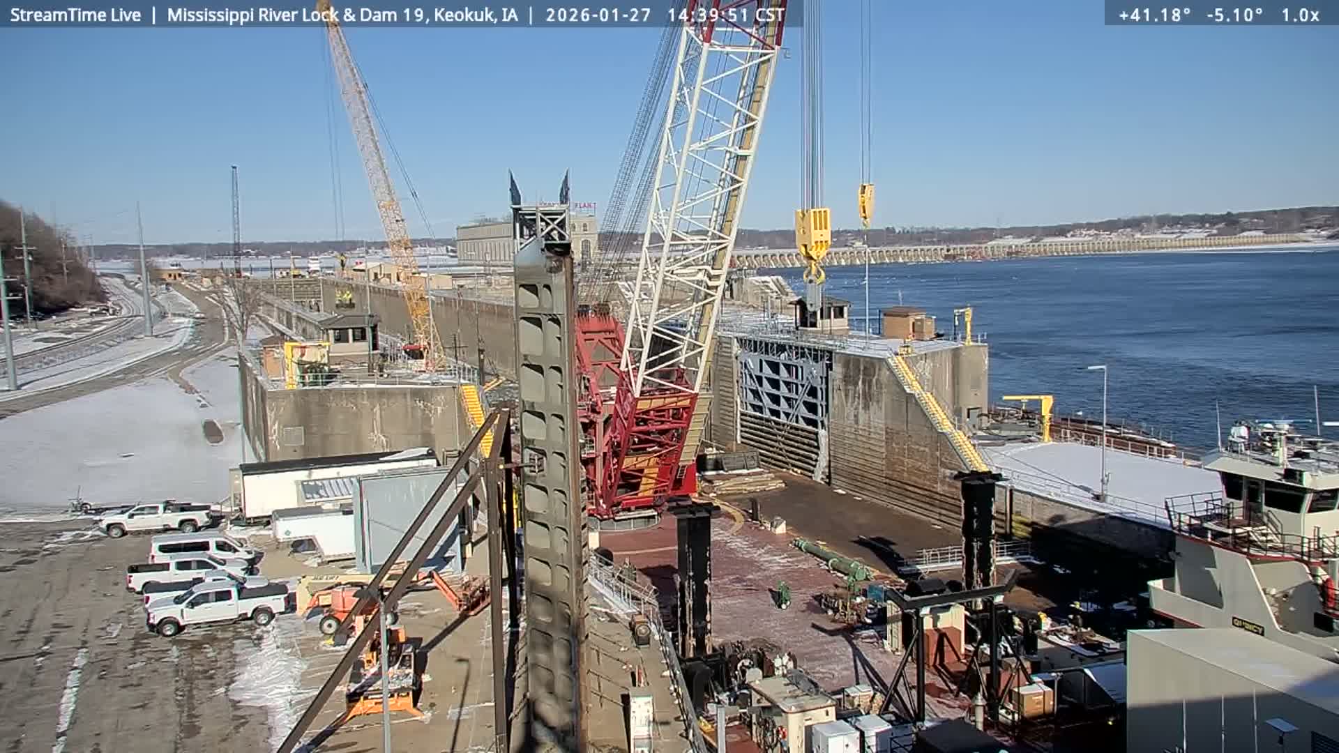 Keokuk Mississippi River Lock 19 Dam & Keokuk Power Plant Live Cam - Keokuk, Lee, Iowa, USA