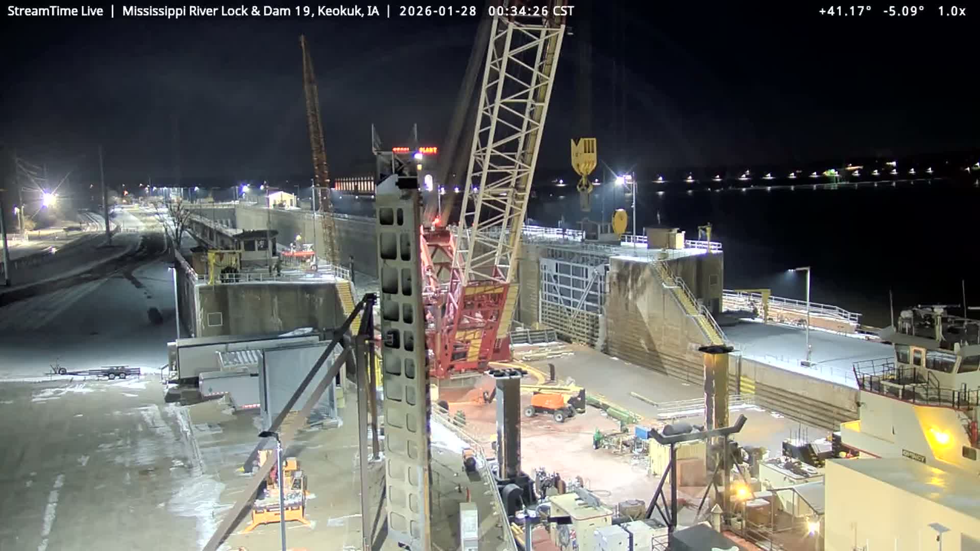 Keokuk Mississippi River Lock 19 Dam & Keokuk Power Plant Live Cam - Keokuk, Lee, Iowa, USA