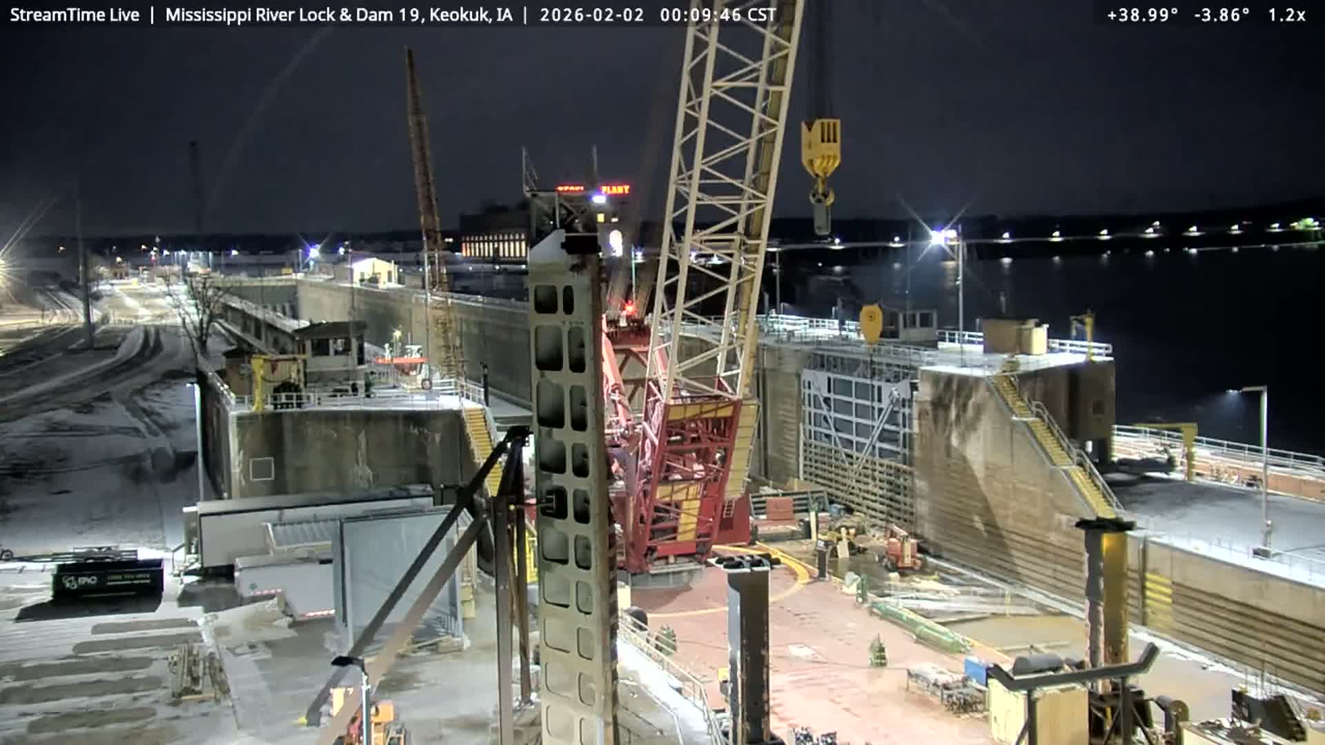 Keokuk Mississippi River Lock 19 Dam & Keokuk Power Plant Live Cam - Keokuk, Lee, Iowa, USA