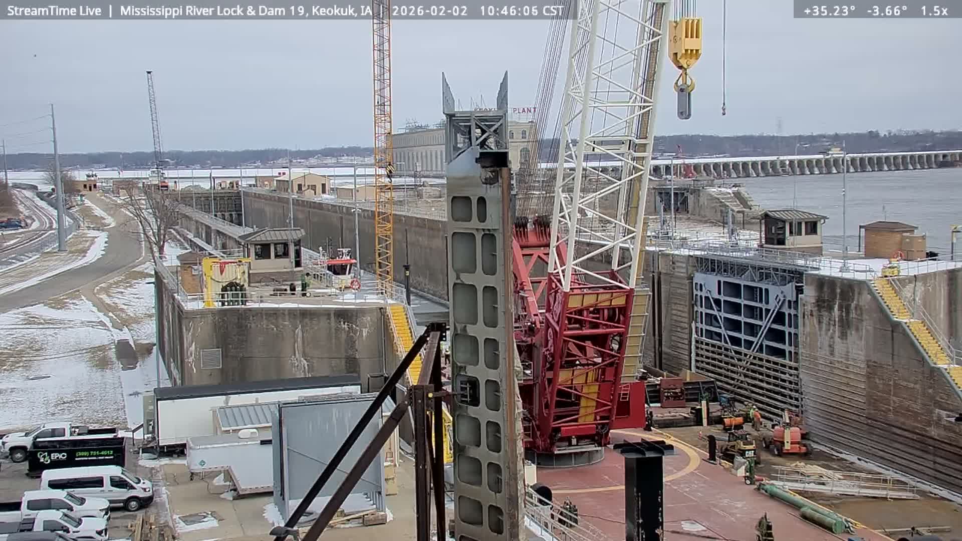 Keokuk Mississippi River Lock 19 Dam & Keokuk Power Plant Live Cam - Keokuk, Lee, Iowa, USA