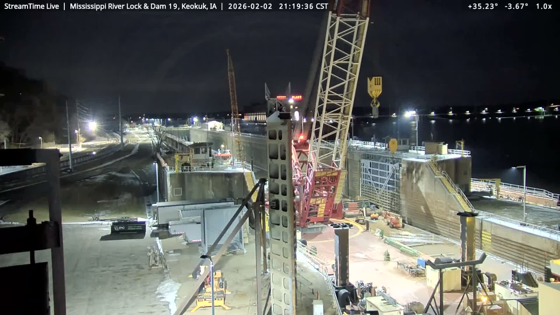 Keokuk Mississippi River Lock 19 Dam & Keokuk Power Plant Live Cam - Keokuk, Lee, Iowa, USA