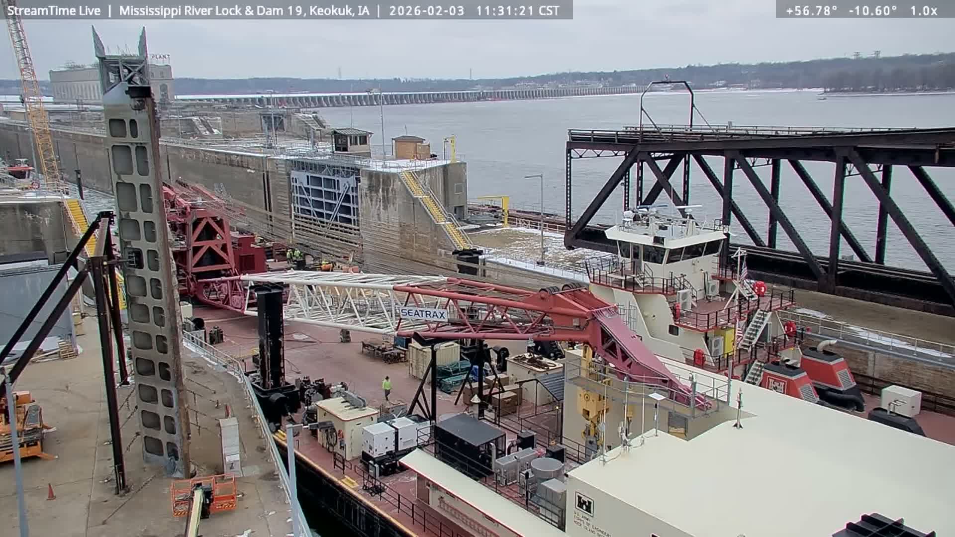 Keokuk Mississippi River Lock 19 Dam & Keokuk Power Plant Live Cam - Keokuk, Lee, Iowa, USA
