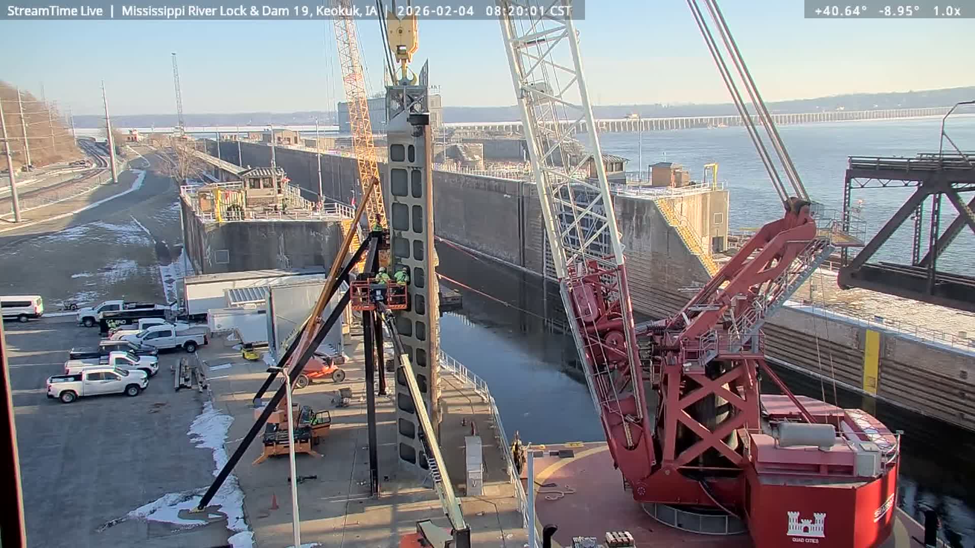 Keokuk Mississippi River Lock 19 Dam & Keokuk Power Plant Live Cam - Keokuk, Lee, Iowa, USA