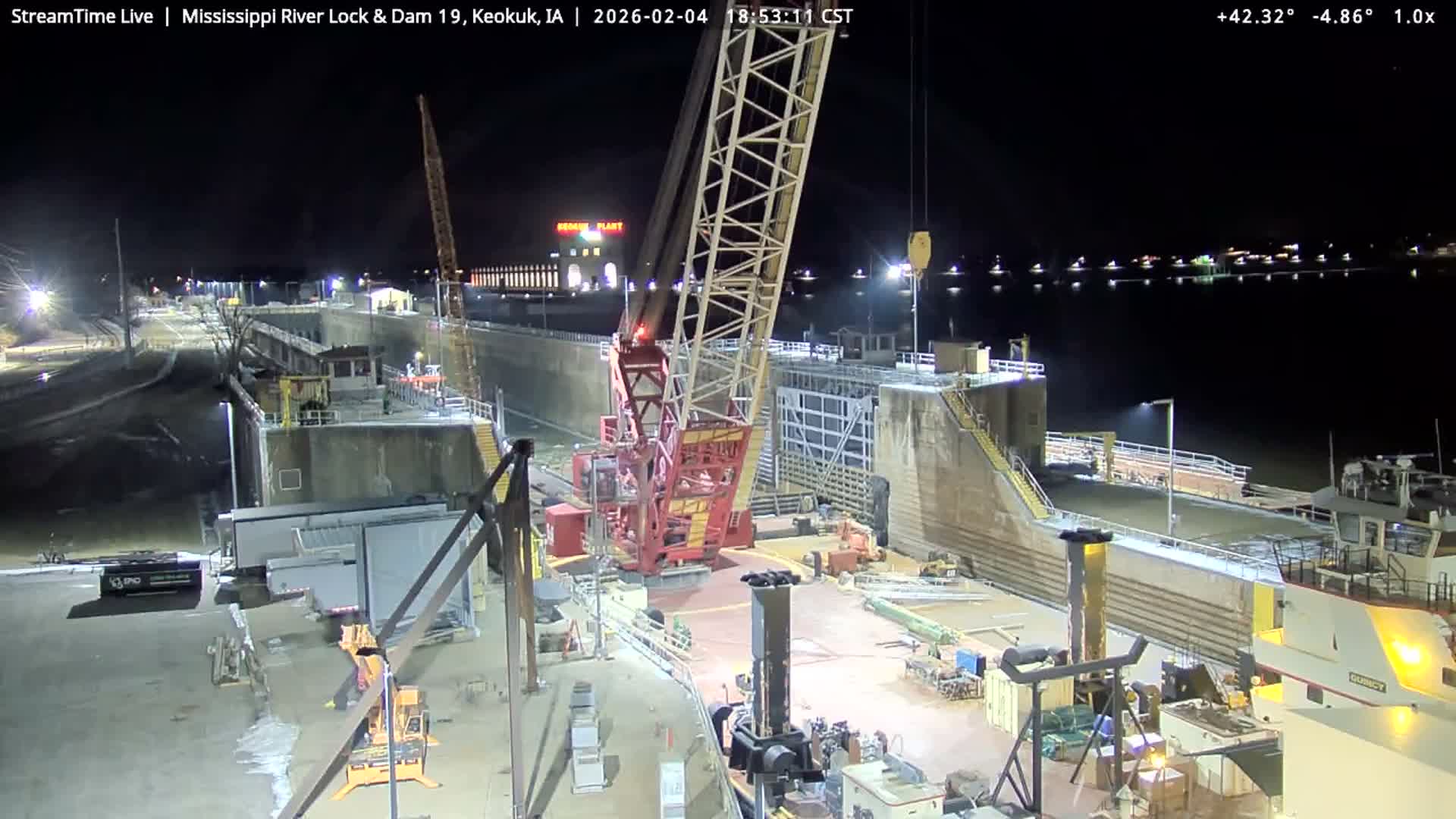 Keokuk Mississippi River Lock 19 Dam & Keokuk Power Plant Live Cam - Keokuk, Lee, Iowa, USA