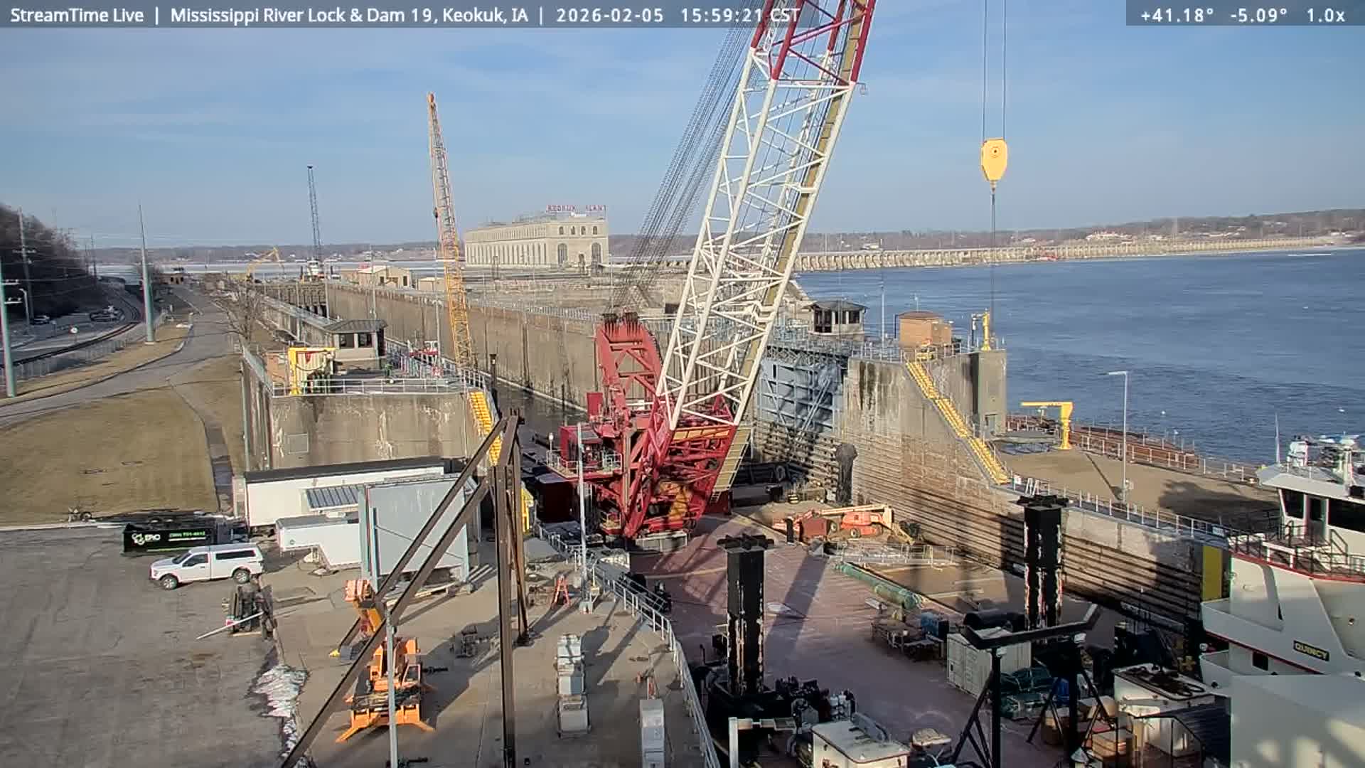Keokuk Mississippi River Lock 19 Dam & Keokuk Power Plant Live Cam - Keokuk, Lee, Iowa, USA