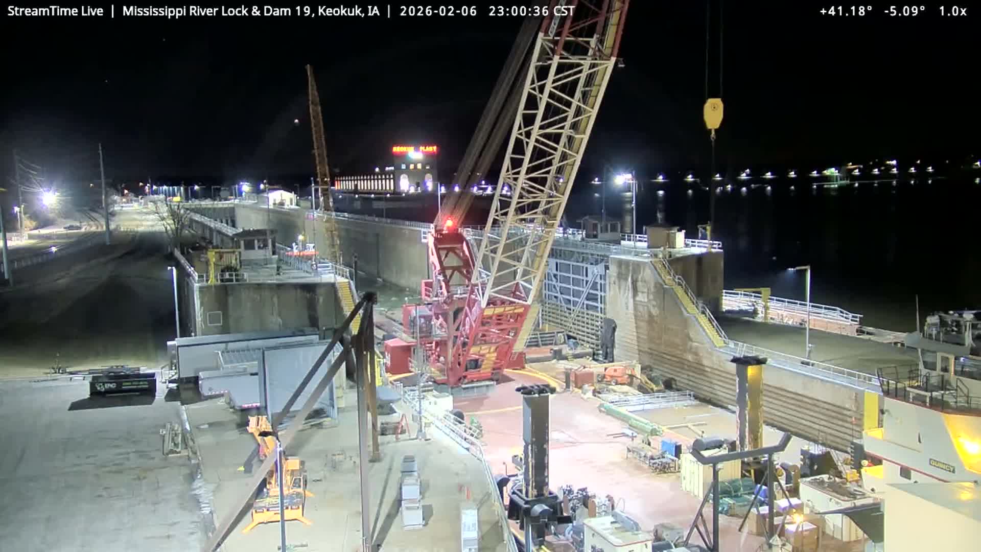 Keokuk Mississippi River Lock 19 Dam & Keokuk Power Plant Live Cam - Keokuk, Lee, Iowa, USA