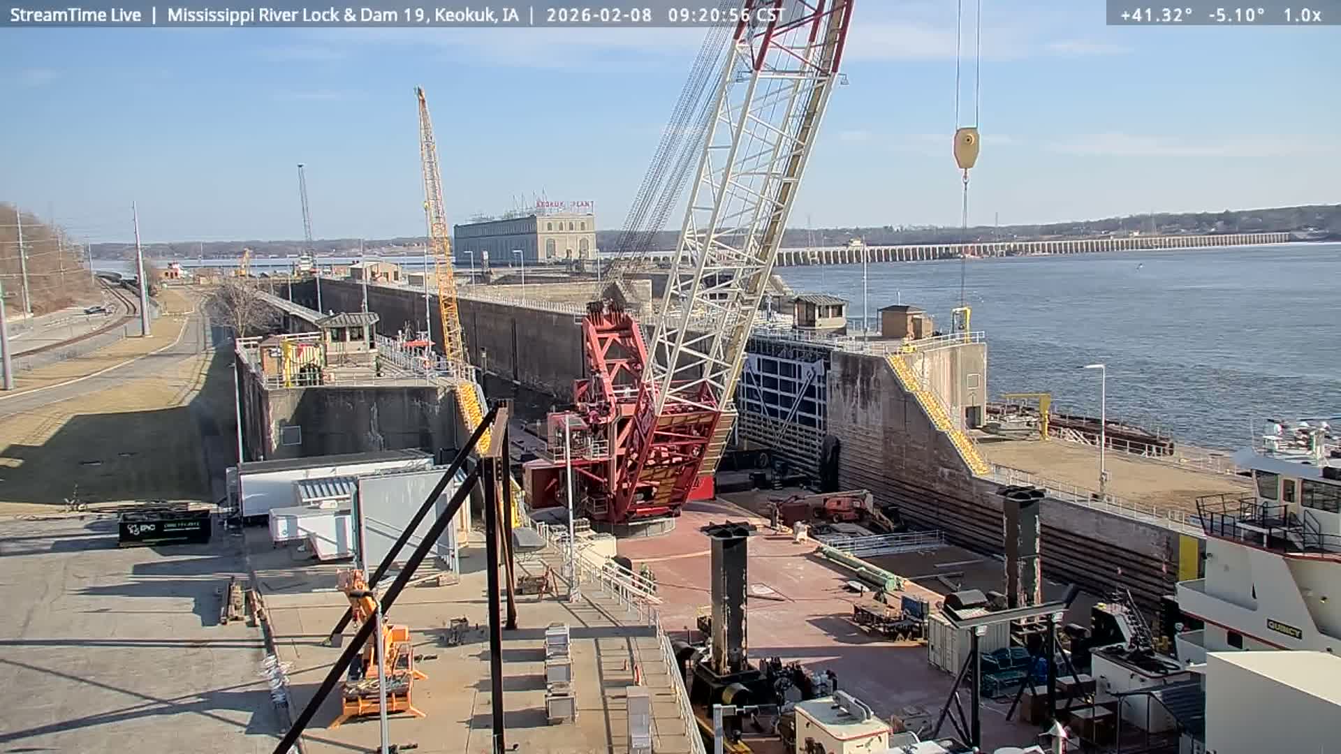 Keokuk Mississippi River Lock 19 Dam & Keokuk Power Plant Live Cam - Keokuk, Lee, Iowa, USA