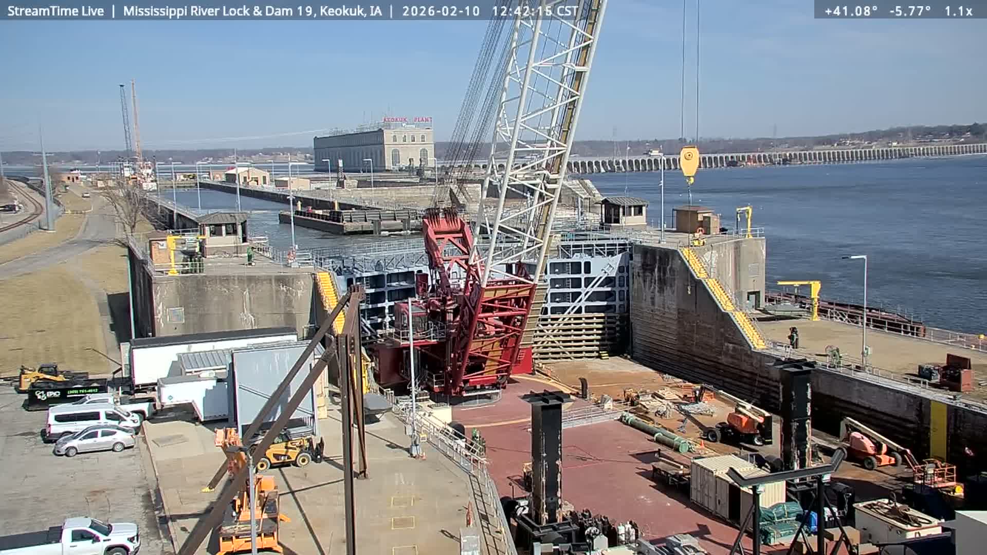 Keokuk Mississippi River Lock 19 Dam & Keokuk Power Plant Live Cam - Keokuk, Lee, Iowa, USA