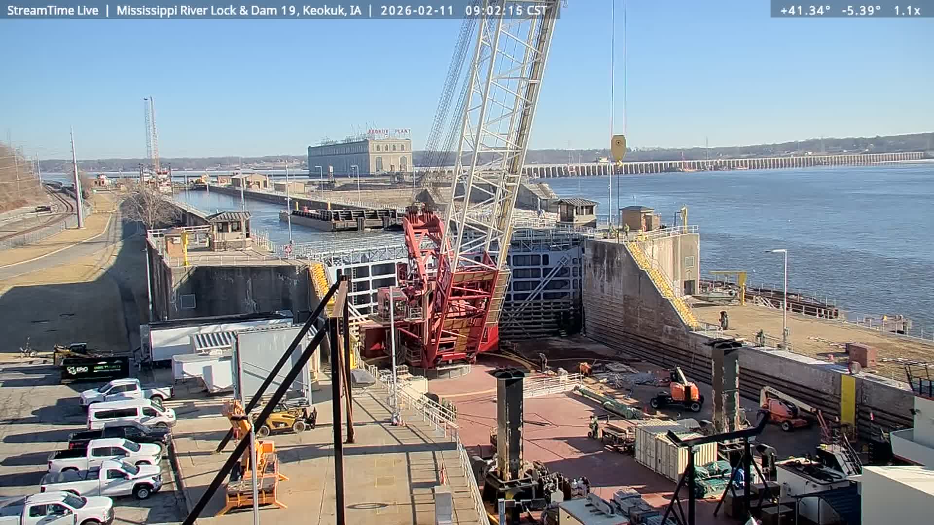Keokuk Mississippi River Lock 19 Dam & Keokuk Power Plant Live Cam - Keokuk, Lee, Iowa, USA