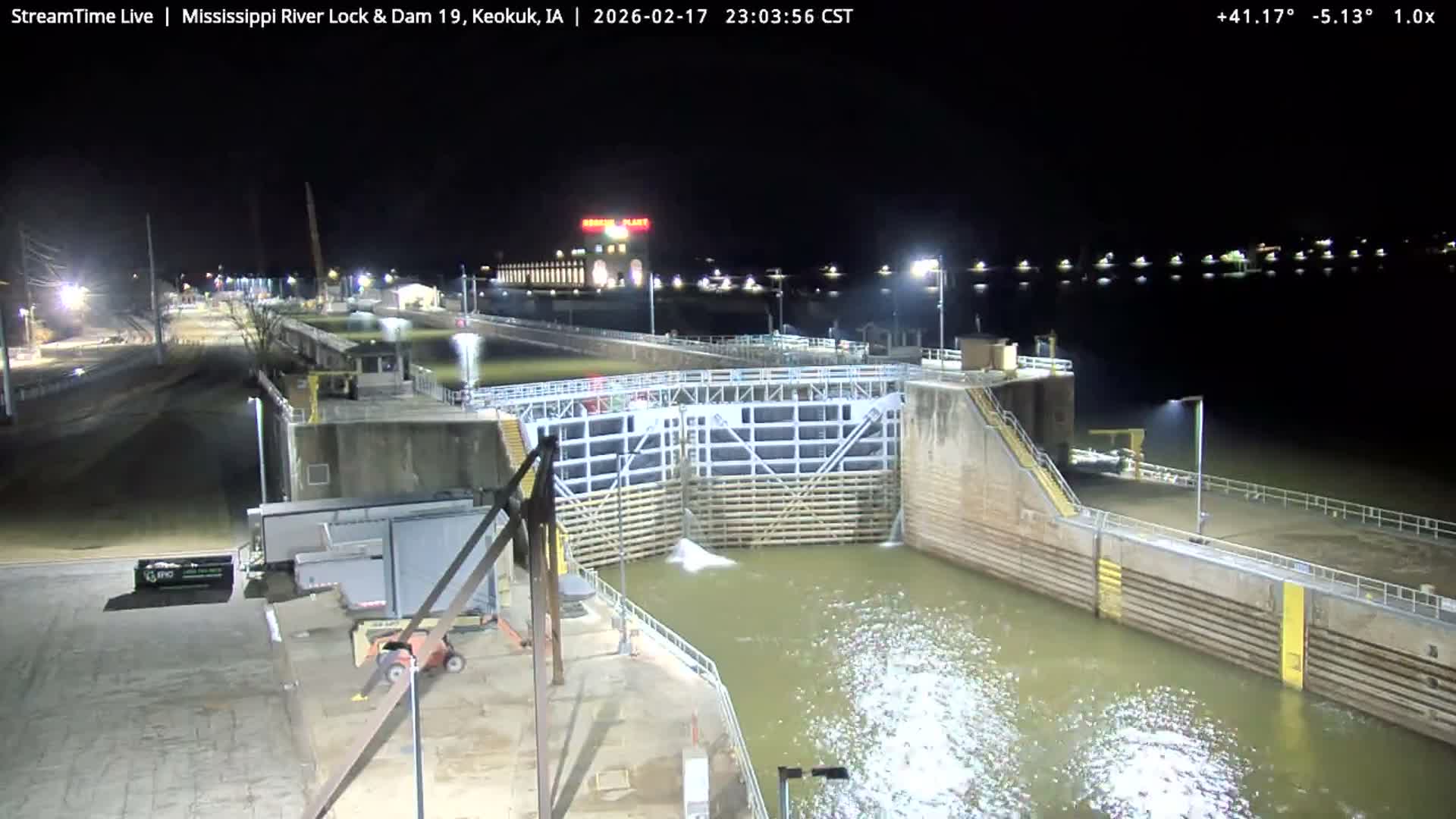 Keokuk Mississippi River Lock 19 Dam & Keokuk Power Plant Live Cam - Keokuk, Lee, Iowa, USA