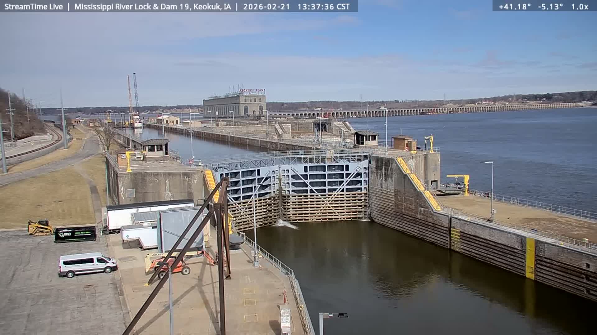 Keokuk Mississippi River Lock 19 Dam & Keokuk Power Plant Live Cam - Keokuk, Lee, Iowa, USA
