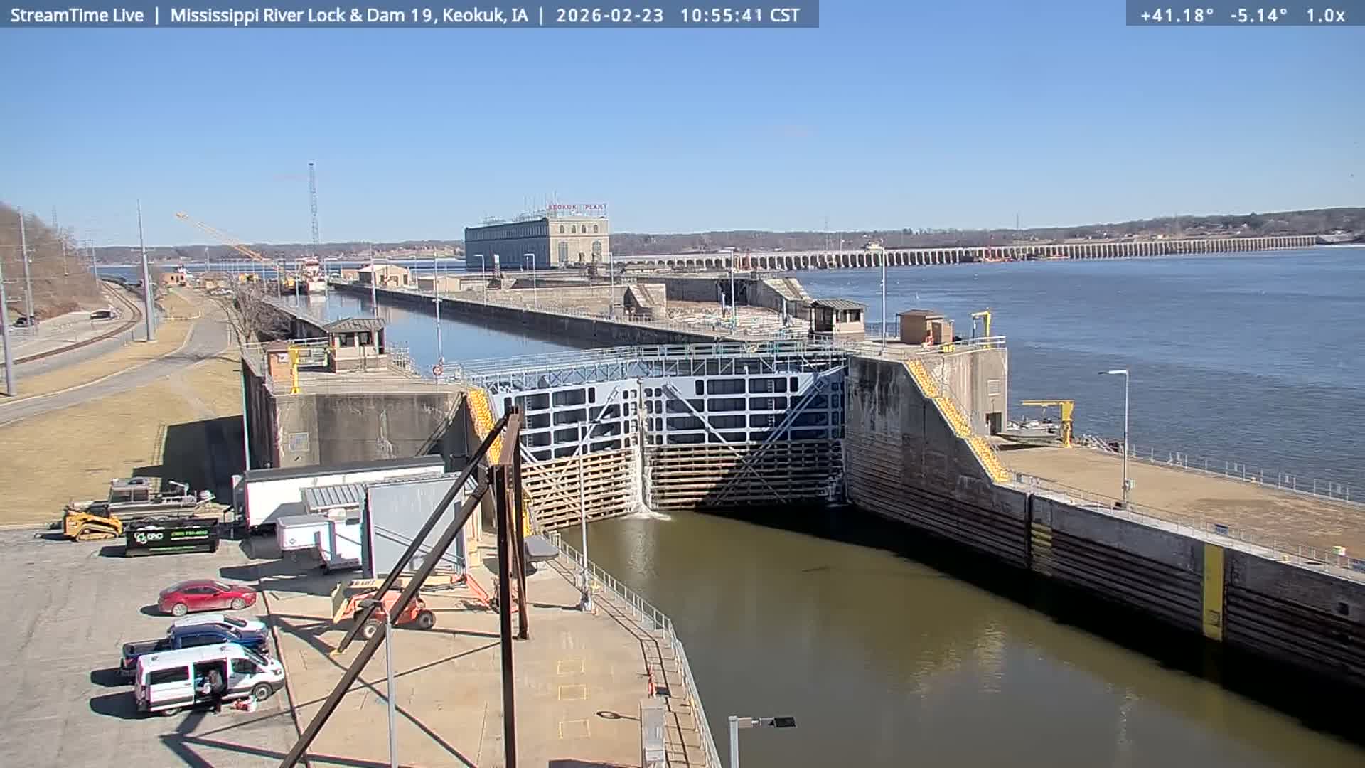 Keokuk Mississippi River Lock 19 Dam & Keokuk Power Plant Live Cam - Keokuk, Lee, Iowa, USA