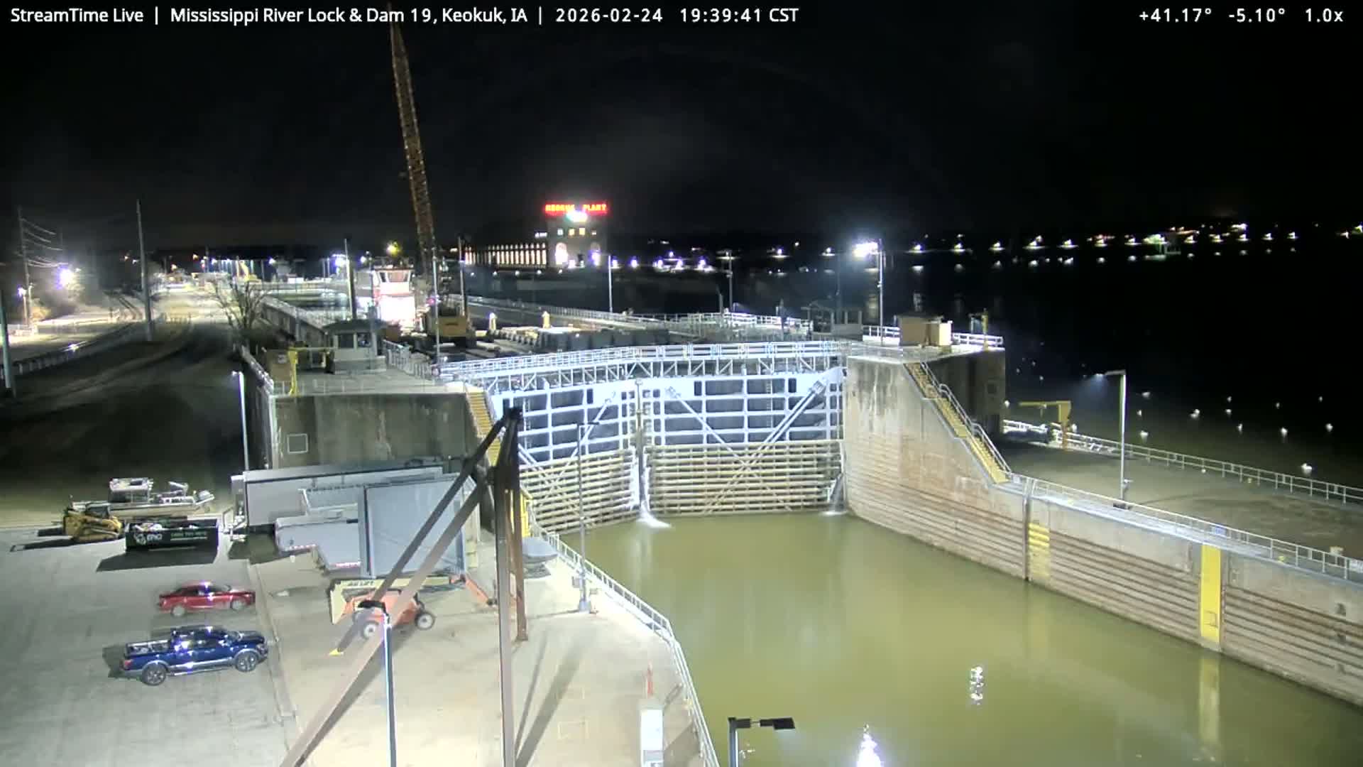 Keokuk Mississippi River Lock 19 Dam & Keokuk Power Plant Live Cam - Keokuk, Lee, Iowa, USA