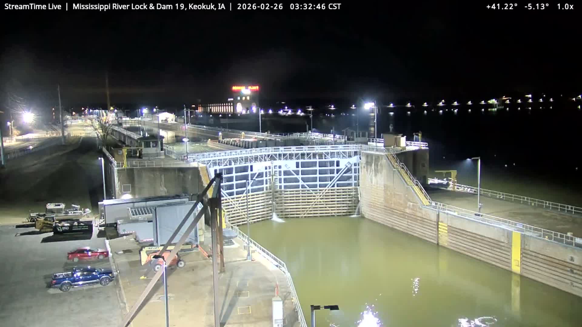 Keokuk Mississippi River Lock 19 Dam & Keokuk Power Plant Live Cam - Keokuk, Lee, Iowa, USA