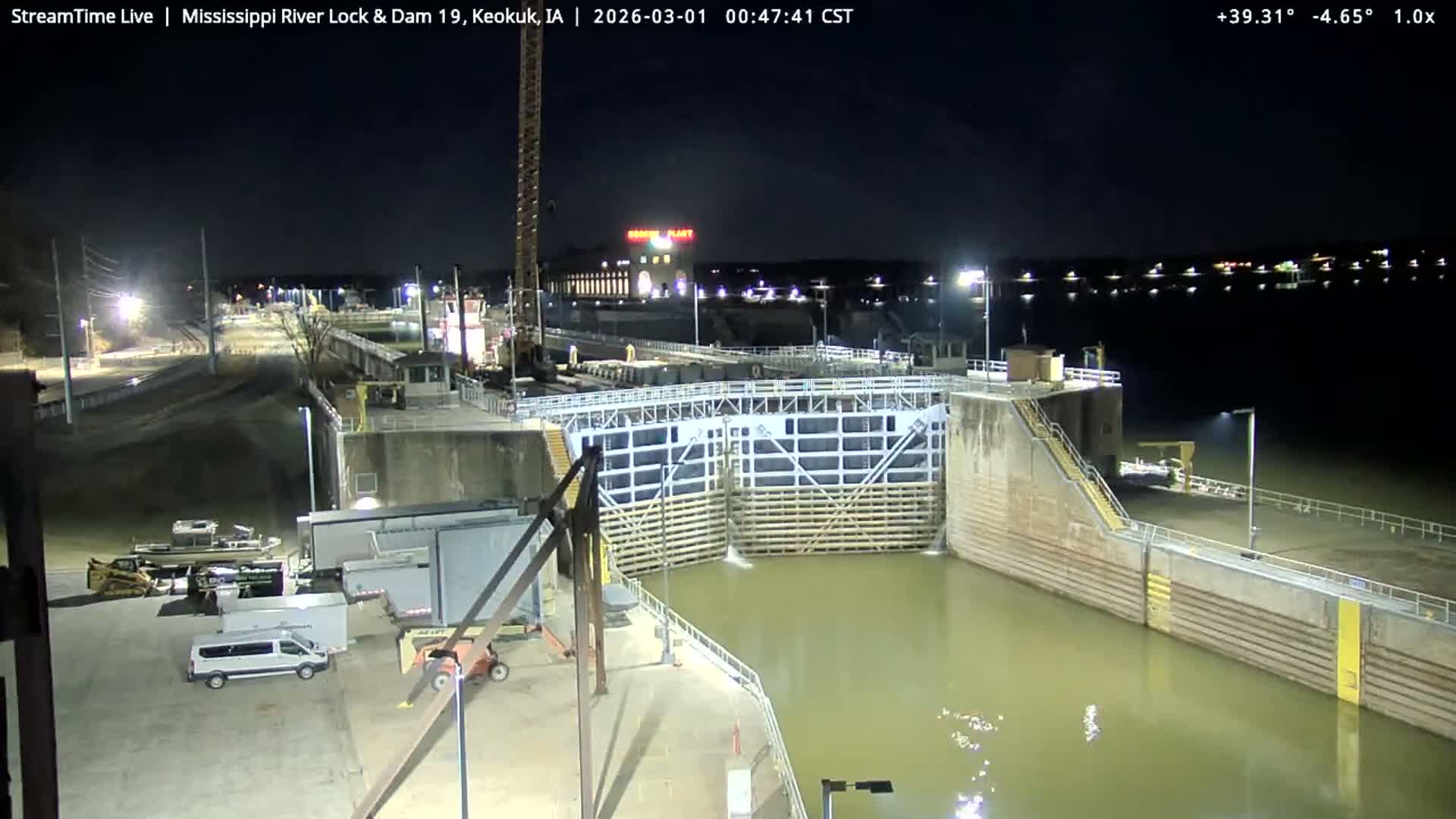 Keokuk Mississippi River Lock 19 Dam & Keokuk Power Plant Live Cam - Keokuk, Lee, Iowa, USA