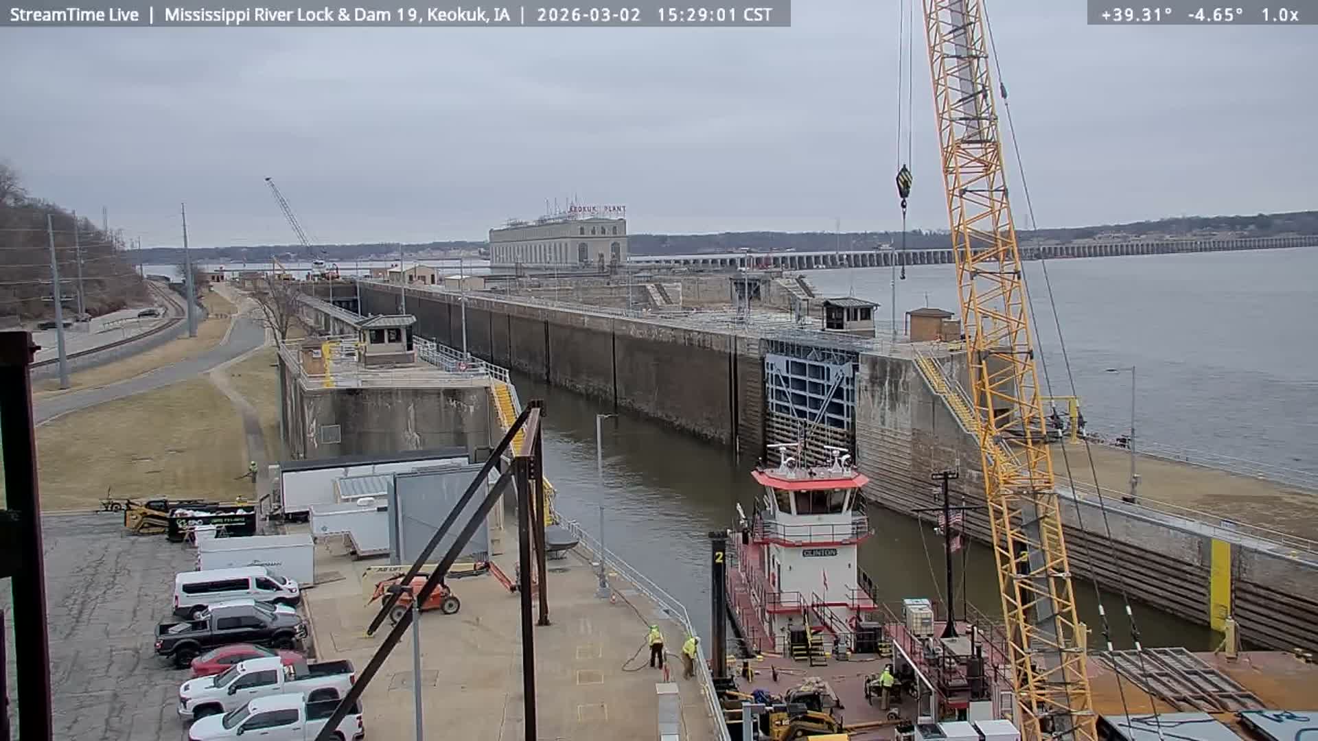 Keokuk Mississippi River Lock 19 Dam & Keokuk Power Plant Live Cam - Keokuk, Lee, Iowa, USA
