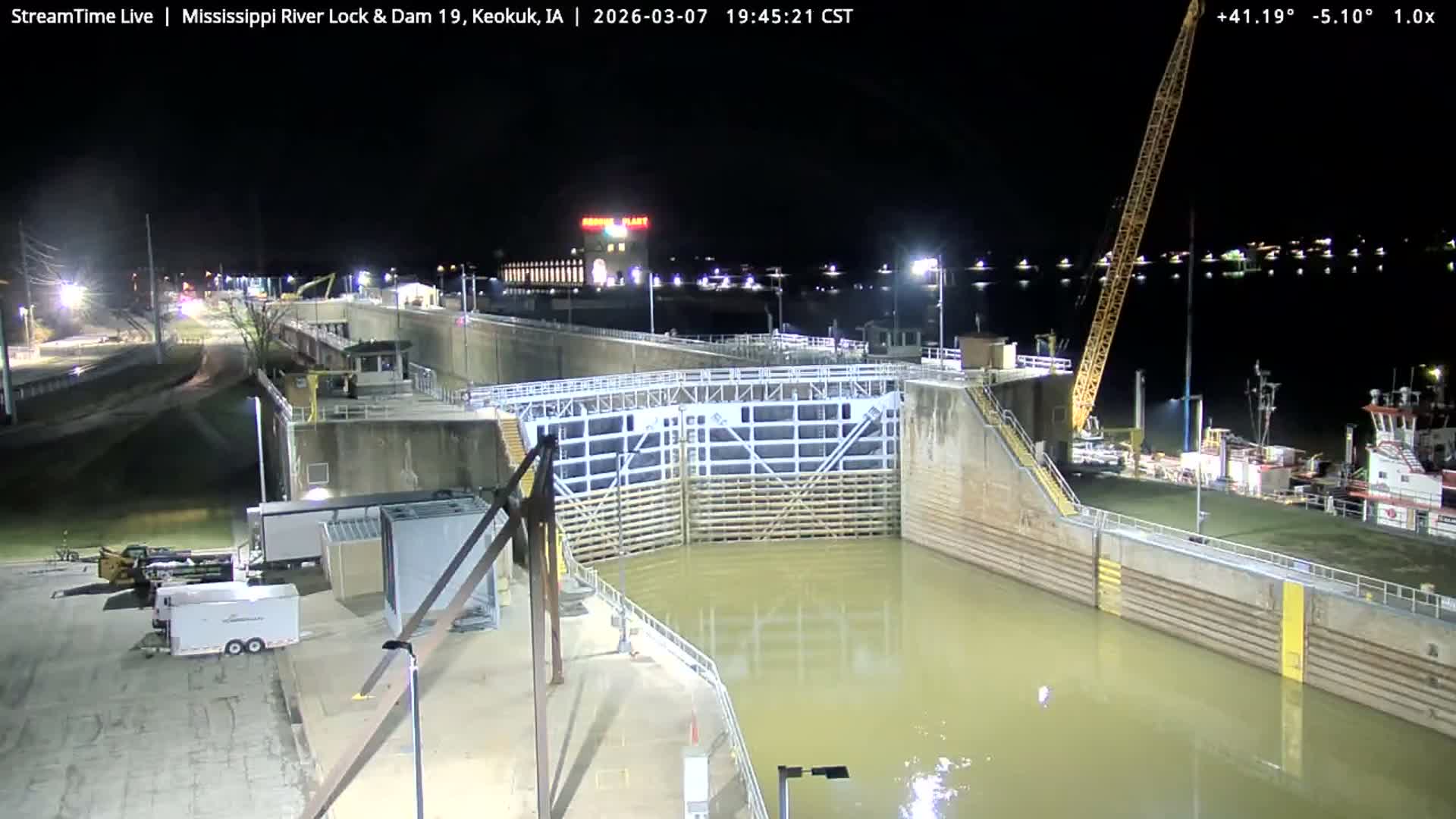 Keokuk Mississippi River Lock 19 Dam & Keokuk Power Plant Live Cam - Keokuk, Lee, Iowa, USA
