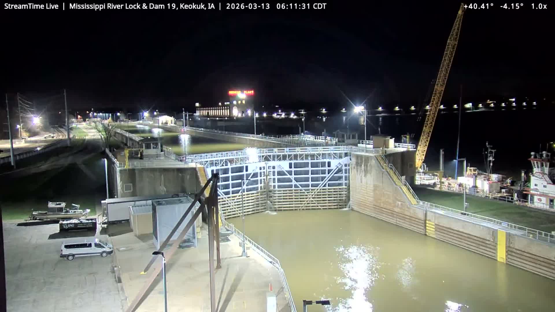 Keokuk Mississippi River Lock 19 Dam & Keokuk Power Plant Live Cam - Keokuk, Lee, Iowa, USA