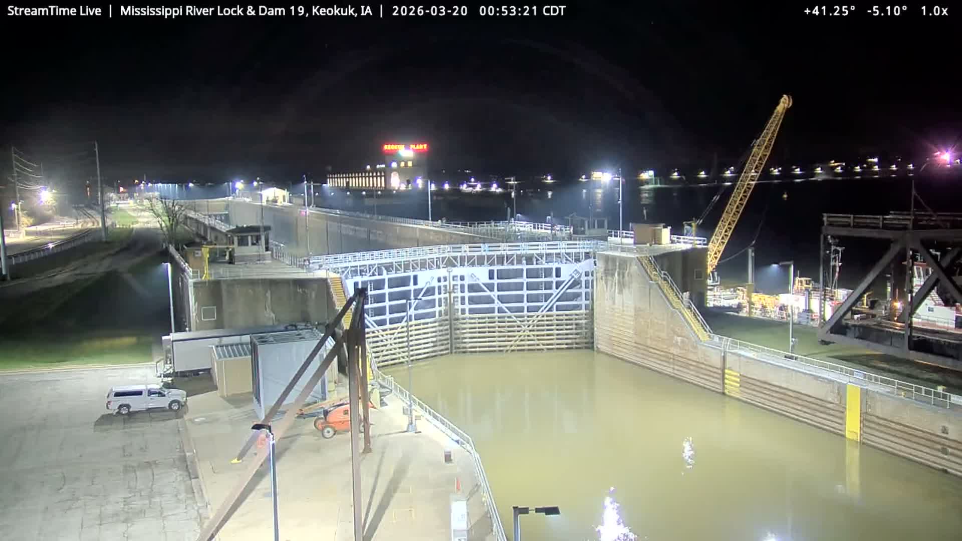 Keokuk Mississippi River Lock 19 Dam & Keokuk Power Plant Live Cam - Keokuk, Lee, Iowa, USA