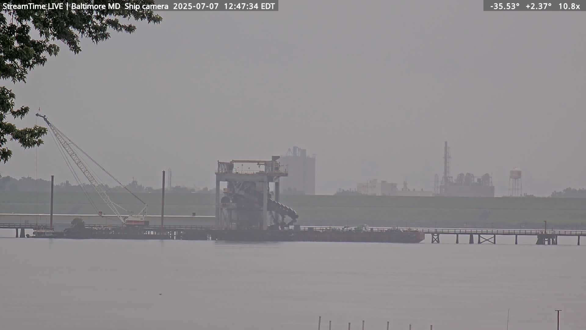 Baltimore Silhouette & Brandon Shores Power Plant Pier  from Fort Smallwood Park Live Cam - Pasadena, Anne Arundel, Maryland, USA