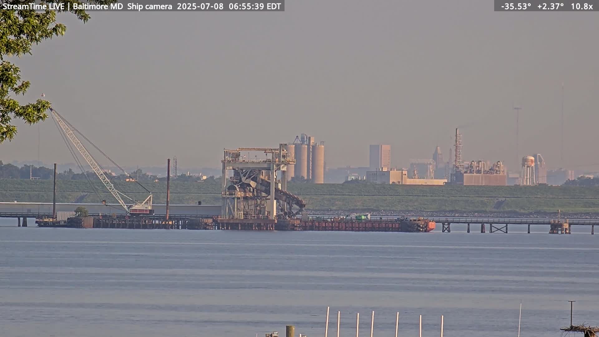Baltimore Silhouette & Brandon Shores Power Plant Pier  from Fort Smallwood Park Live Cam - Pasadena, Anne Arundel, Maryland, USA