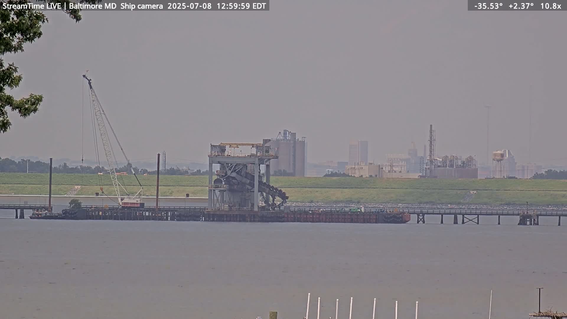 Baltimore Silhouette & Brandon Shores Power Plant Pier  from Fort Smallwood Park Live Cam - Pasadena, Anne Arundel, Maryland, USA