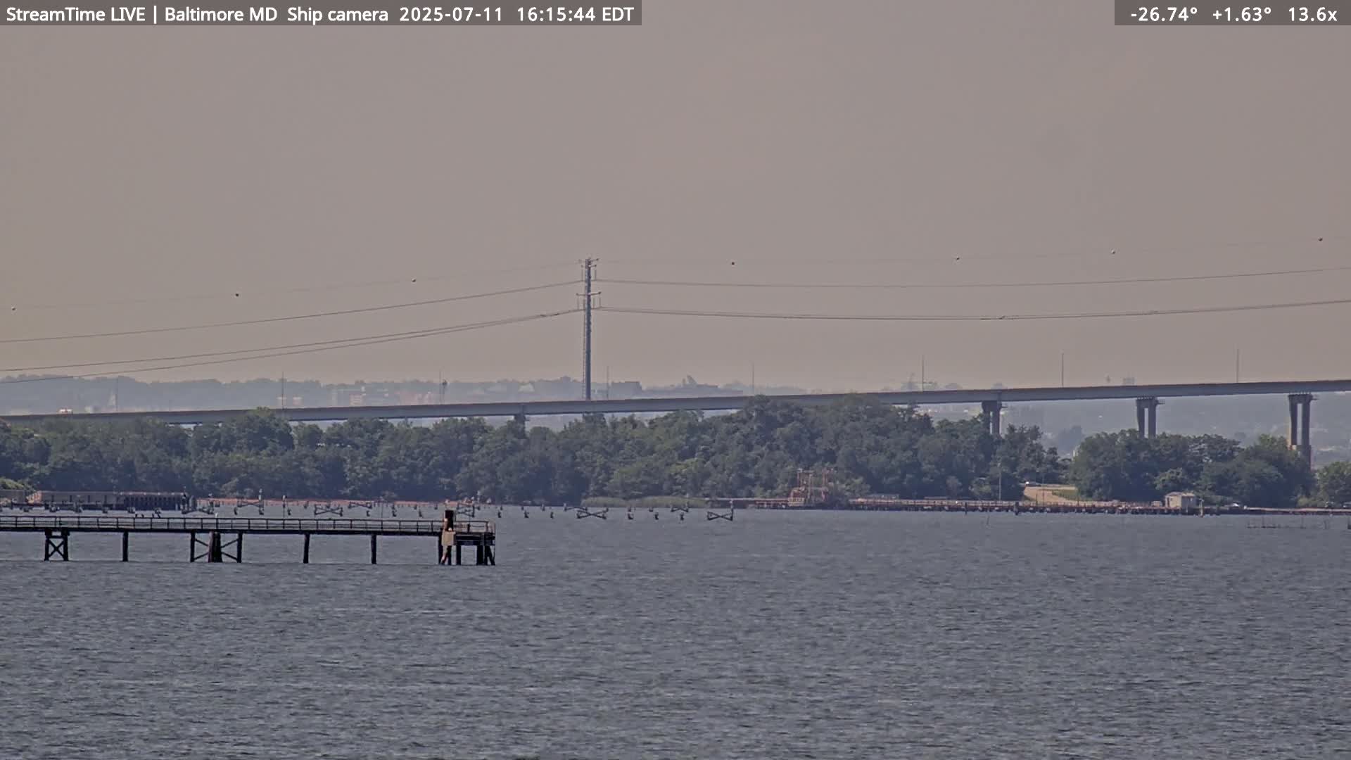 Baltimore Silhouette & Brandon Shores Power Plant Pier  from Fort Smallwood Park Live Cam - Pasadena, Anne Arundel, Maryland, USA