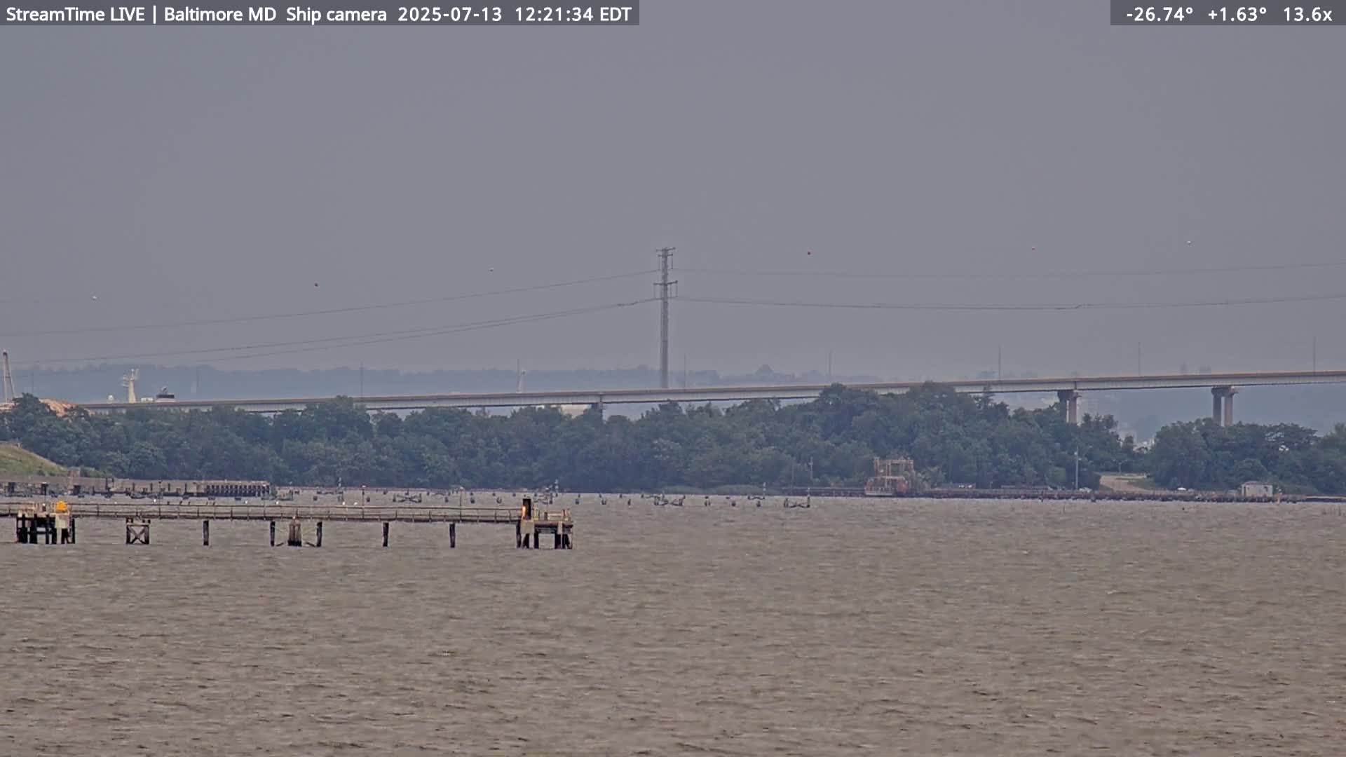 Baltimore Silhouette & Brandon Shores Power Plant Pier  from Fort Smallwood Park Live Cam - Pasadena, Anne Arundel, Maryland, USA