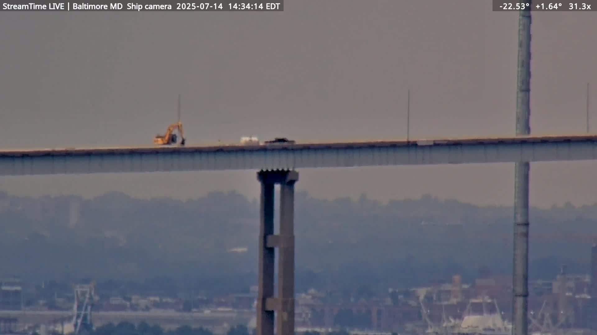 Baltimore Silhouette & Brandon Shores Power Plant Pier  from Fort Smallwood Park Live Cam - Pasadena, Anne Arundel, Maryland, USA