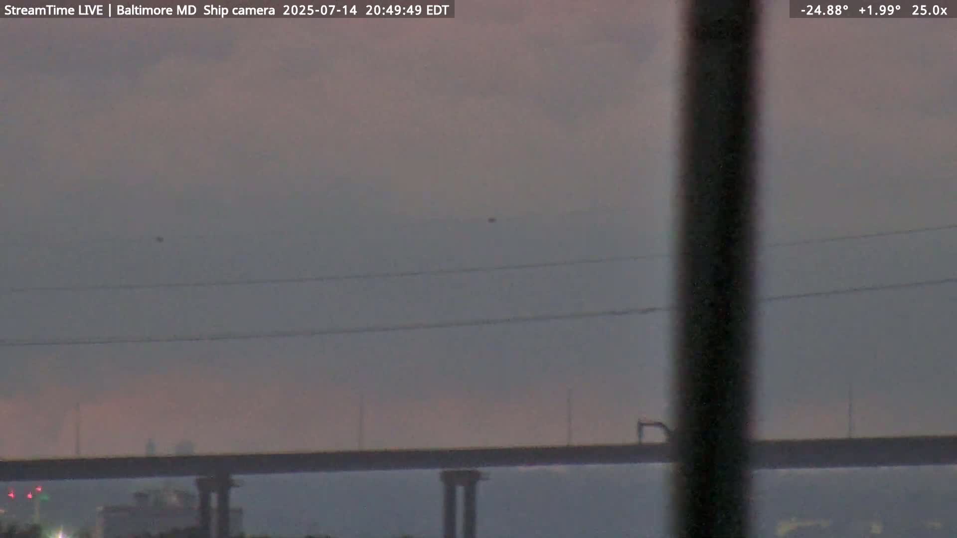 Baltimore Silhouette & Brandon Shores Power Plant Pier  from Fort Smallwood Park Live Cam - Pasadena, Anne Arundel, Maryland, USA