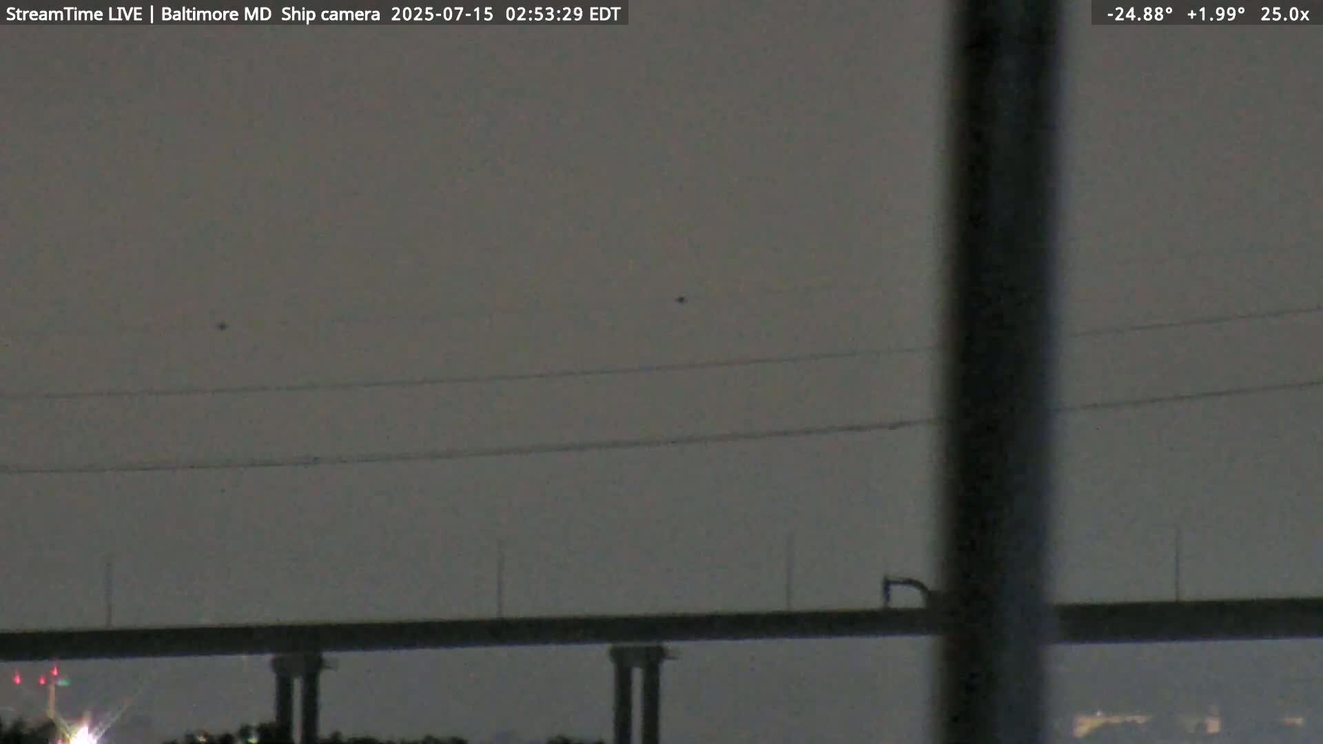 Baltimore Silhouette & Brandon Shores Power Plant Pier  from Fort Smallwood Park Live Cam - Pasadena, Anne Arundel, Maryland, USA
