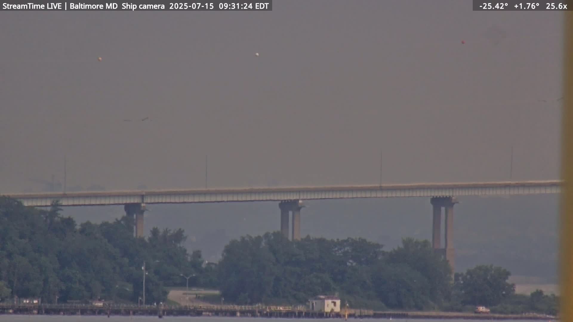 Baltimore Silhouette & Brandon Shores Power Plant Pier  from Fort Smallwood Park Live Cam - Pasadena, Anne Arundel, Maryland, USA