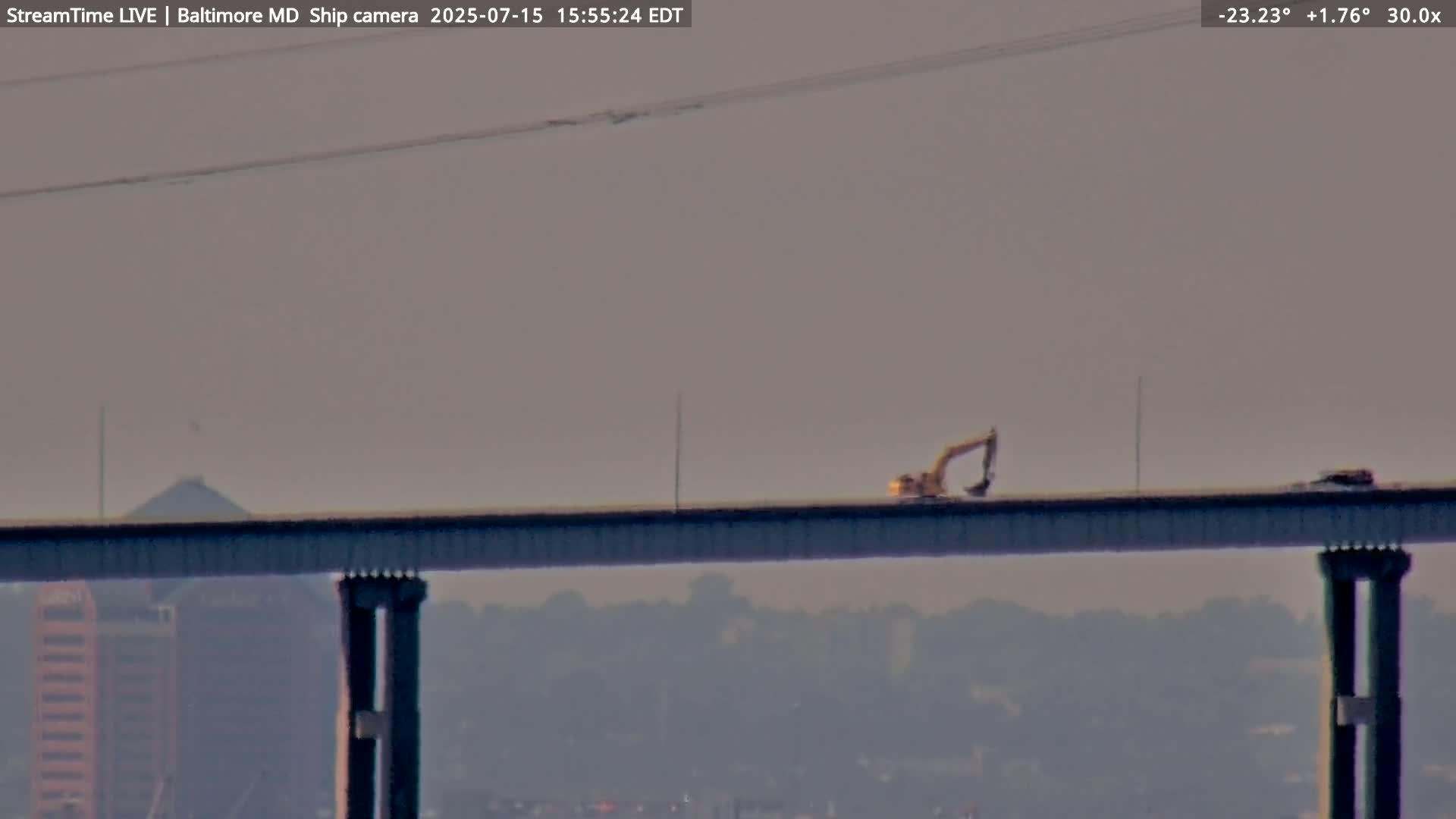 Baltimore Silhouette & Brandon Shores Power Plant Pier  from Fort Smallwood Park Live Cam - Pasadena, Anne Arundel, Maryland, USA