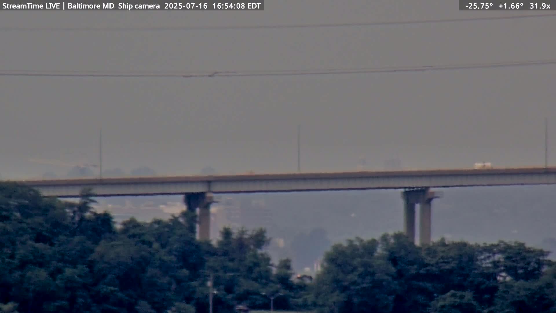 Baltimore Silhouette & Brandon Shores Power Plant Pier  from Fort Smallwood Park Live Cam - Pasadena, Anne Arundel, Maryland, USA