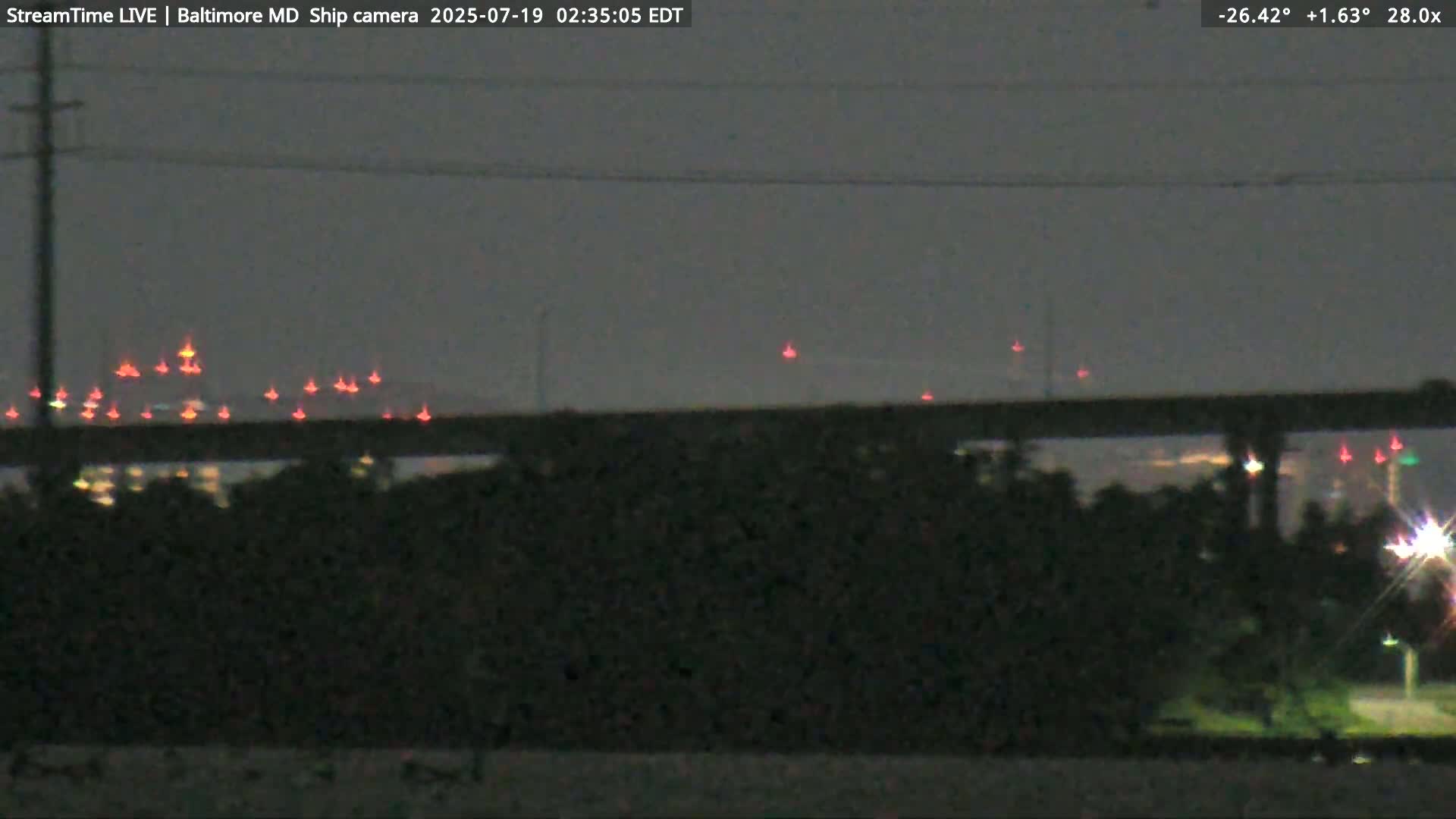 Baltimore Silhouette & Brandon Shores Power Plant Pier  from Fort Smallwood Park Live Cam - Pasadena, Anne Arundel, Maryland, USA