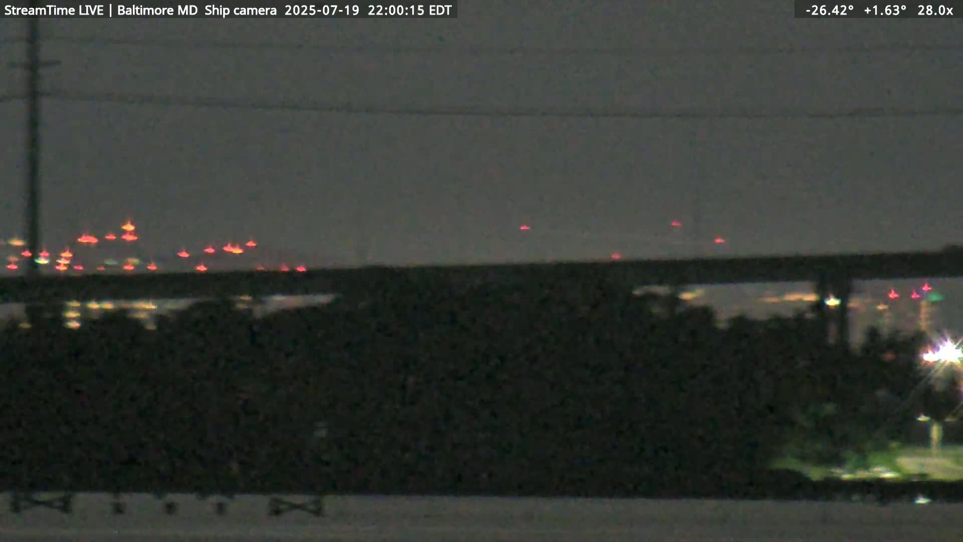 Baltimore Silhouette & Brandon Shores Power Plant Pier  from Fort Smallwood Park Live Cam - Pasadena, Anne Arundel, Maryland, USA