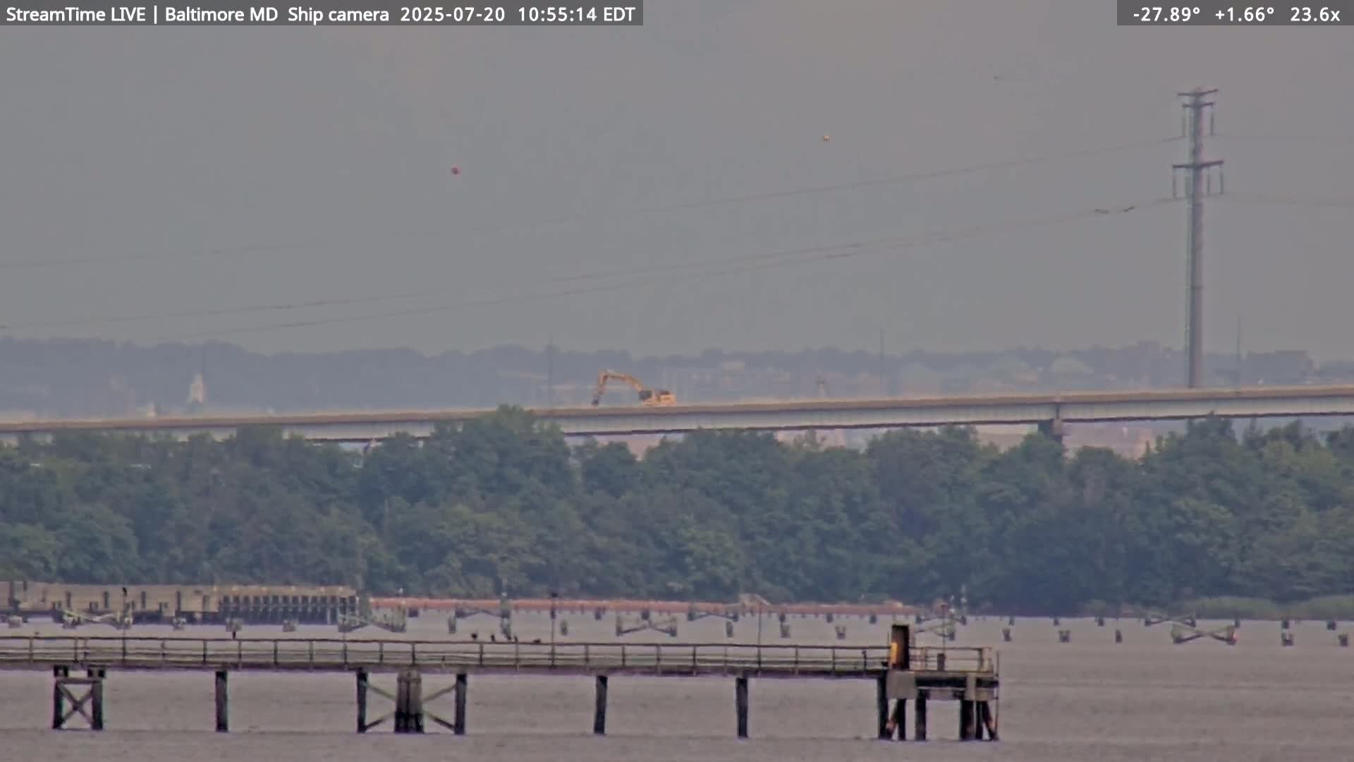 Baltimore Silhouette & Brandon Shores Power Plant Pier  from Fort Smallwood Park Live Cam - Pasadena, Anne Arundel, Maryland, USA