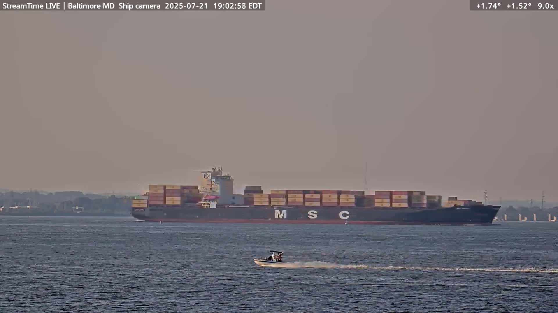 Baltimore Silhouette & Brandon Shores Power Plant Pier  from Fort Smallwood Park Live Cam - Pasadena, Anne Arundel, Maryland, USA