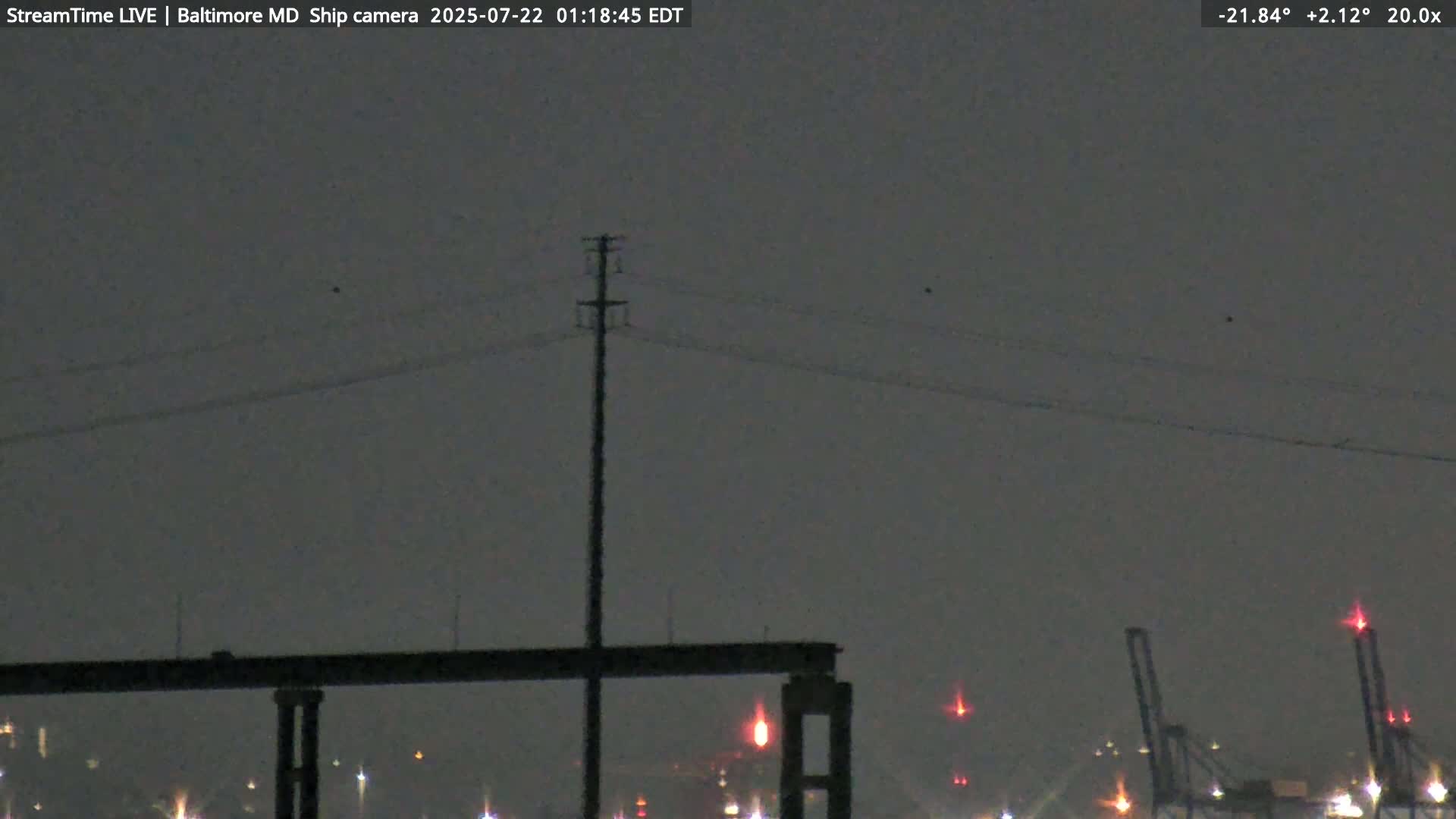Baltimore Silhouette & Brandon Shores Power Plant Pier  from Fort Smallwood Park Live Cam - Pasadena, Anne Arundel, Maryland, USA