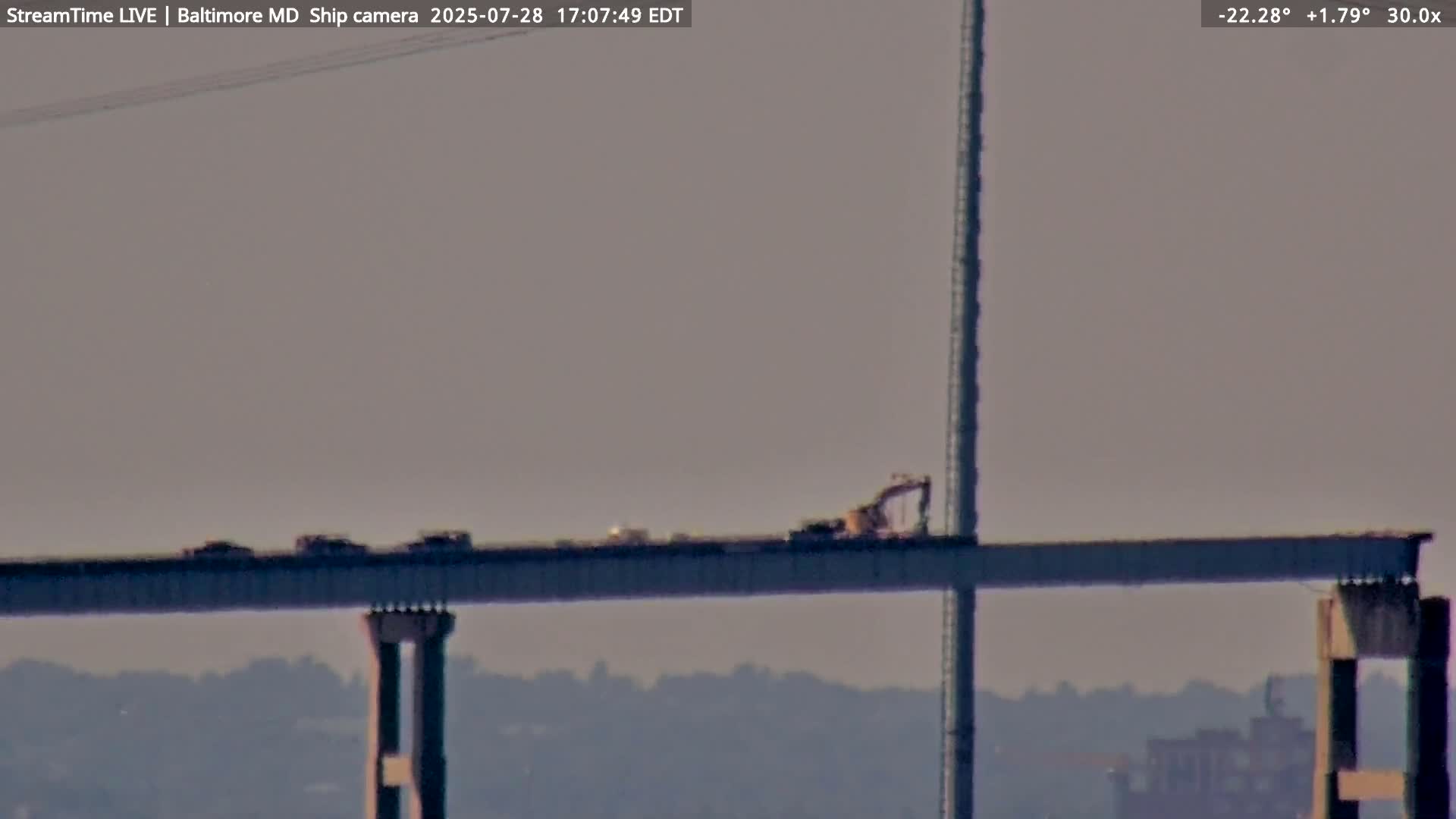 Baltimore Silhouette & Brandon Shores Power Plant Pier  from Fort Smallwood Park Live Cam - Pasadena, Anne Arundel, Maryland, USA