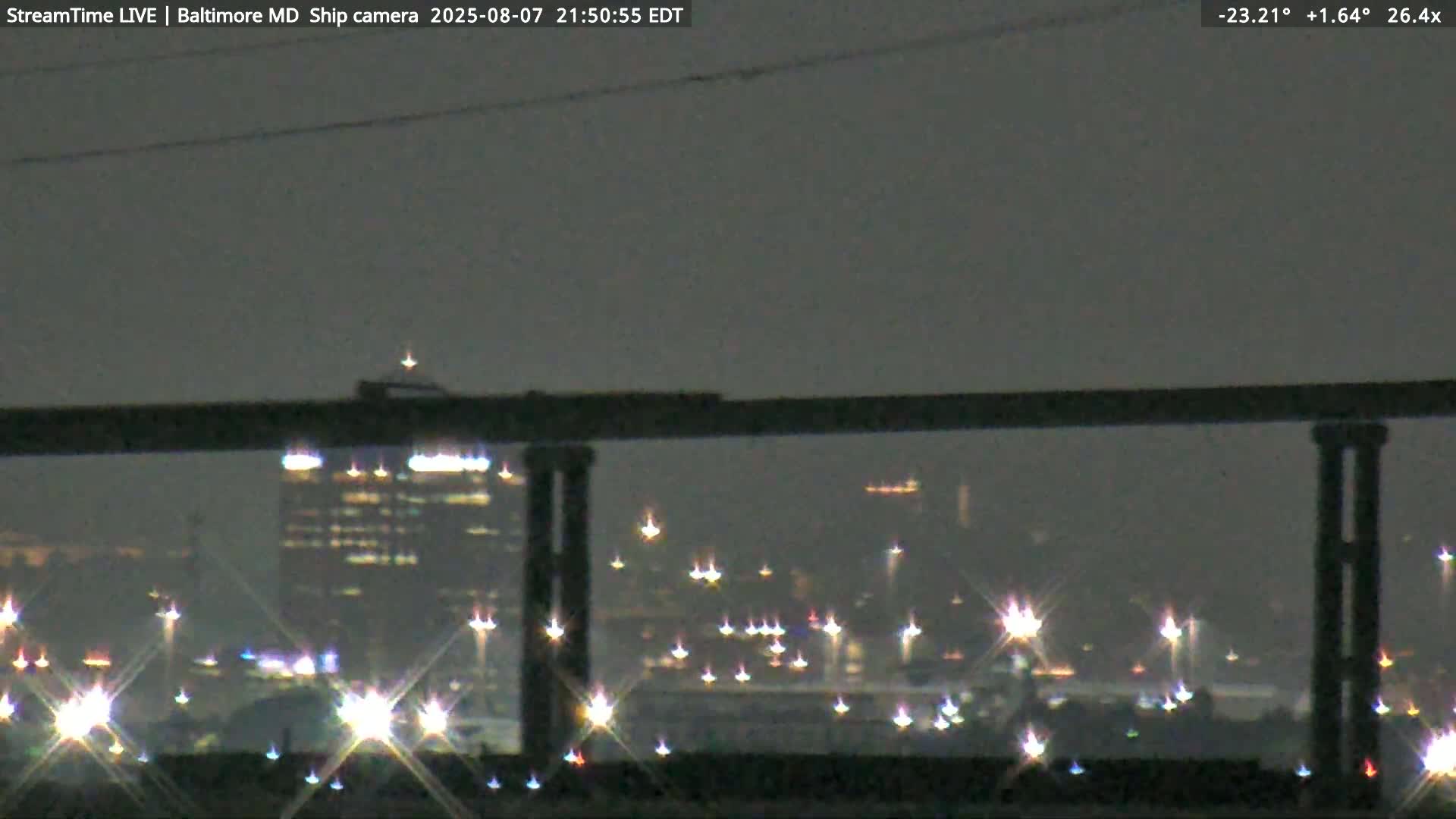 Baltimore Silhouette & Brandon Shores Power Plant Pier  from Fort Smallwood Park Live Cam - Pasadena, Anne Arundel, Maryland, USA