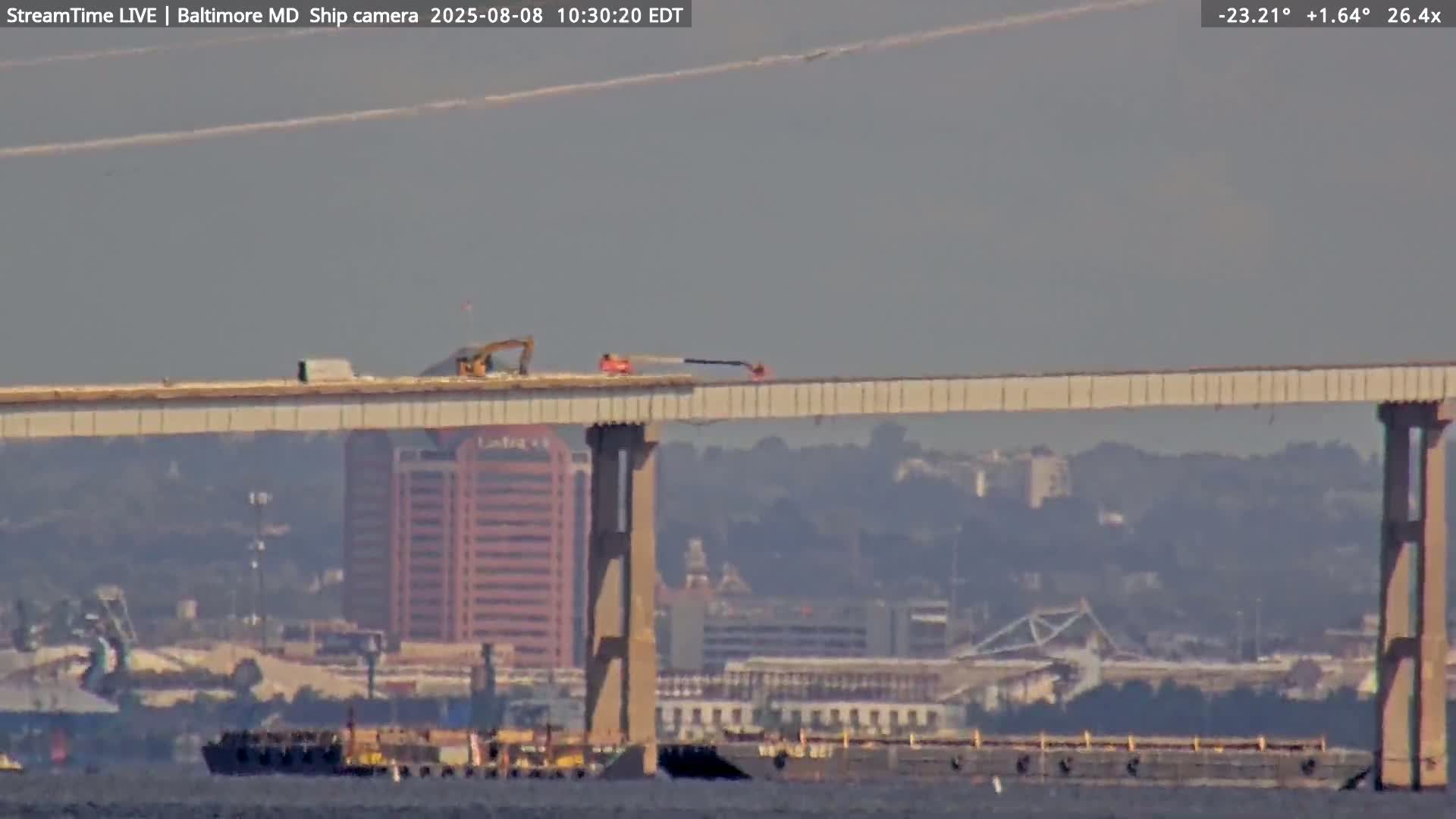 Baltimore Silhouette & Brandon Shores Power Plant Pier  from Fort Smallwood Park Live Cam - Pasadena, Anne Arundel, Maryland, USA