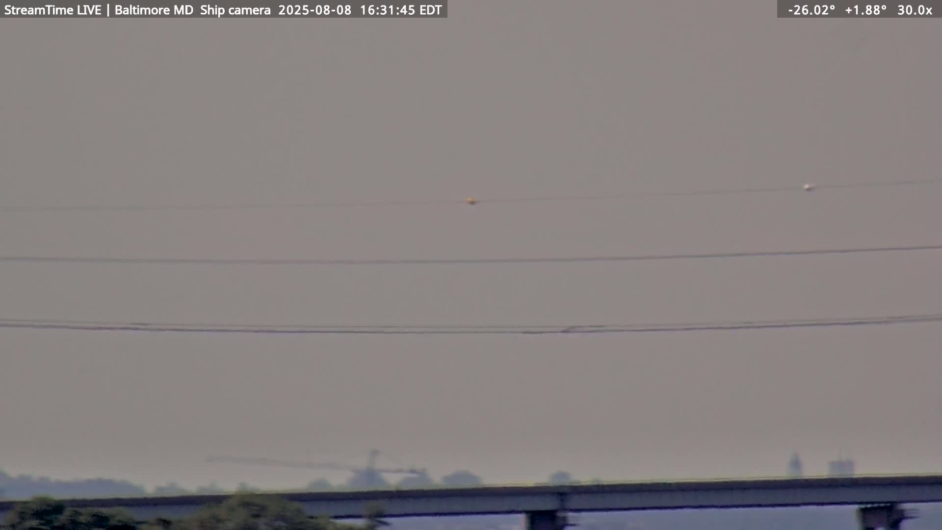 Baltimore Silhouette & Brandon Shores Power Plant Pier  from Fort Smallwood Park Live Cam - Pasadena, Anne Arundel, Maryland, USA