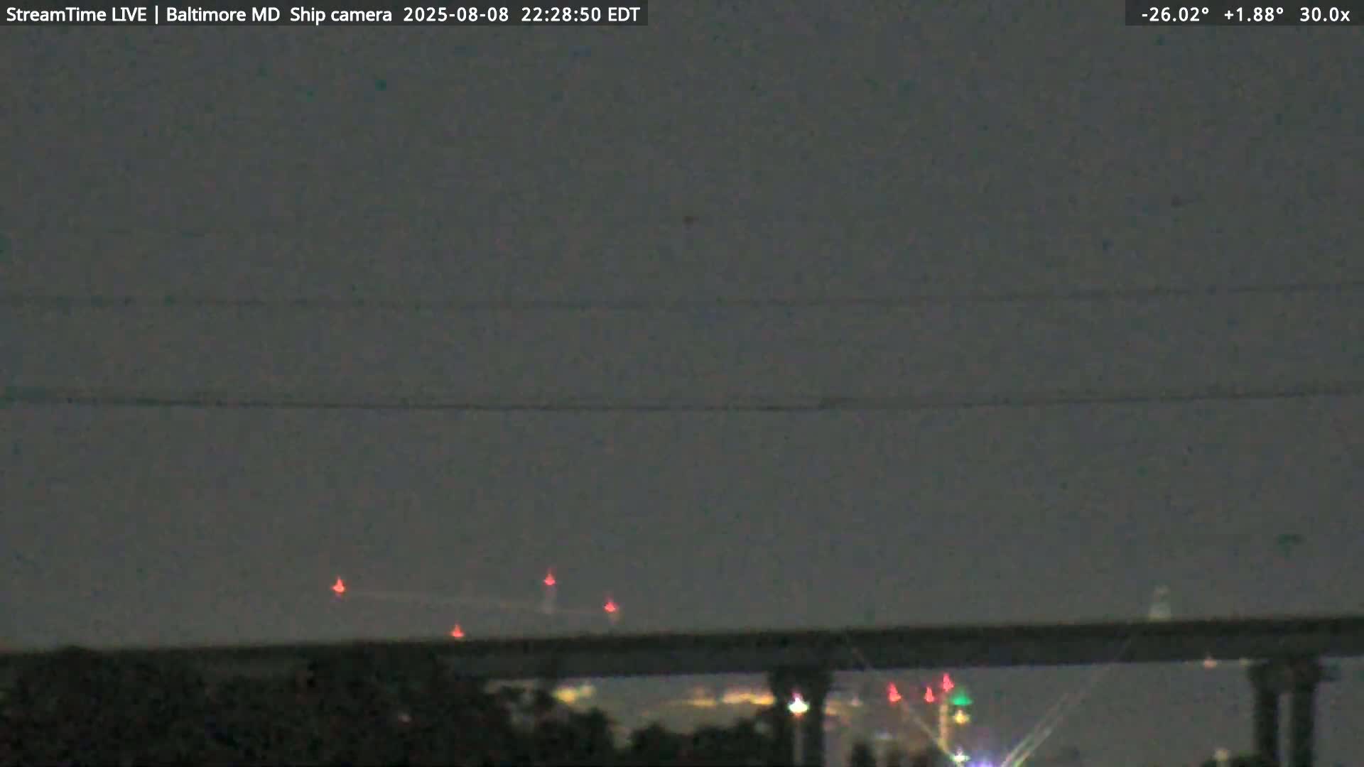 Baltimore Silhouette & Brandon Shores Power Plant Pier  from Fort Smallwood Park Live Cam - Pasadena, Anne Arundel, Maryland, USA