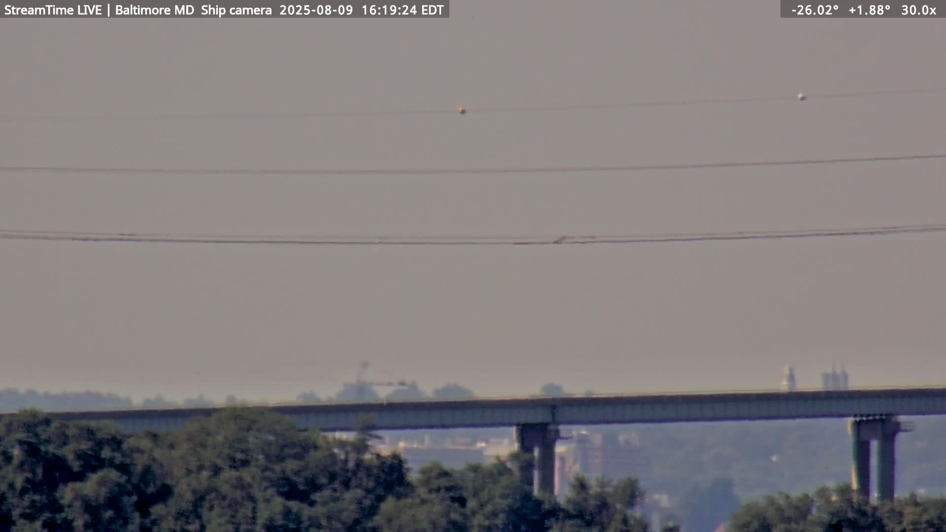 Baltimore Silhouette & Brandon Shores Power Plant Pier  from Fort Smallwood Park Live Cam - Pasadena, Anne Arundel, Maryland, USA